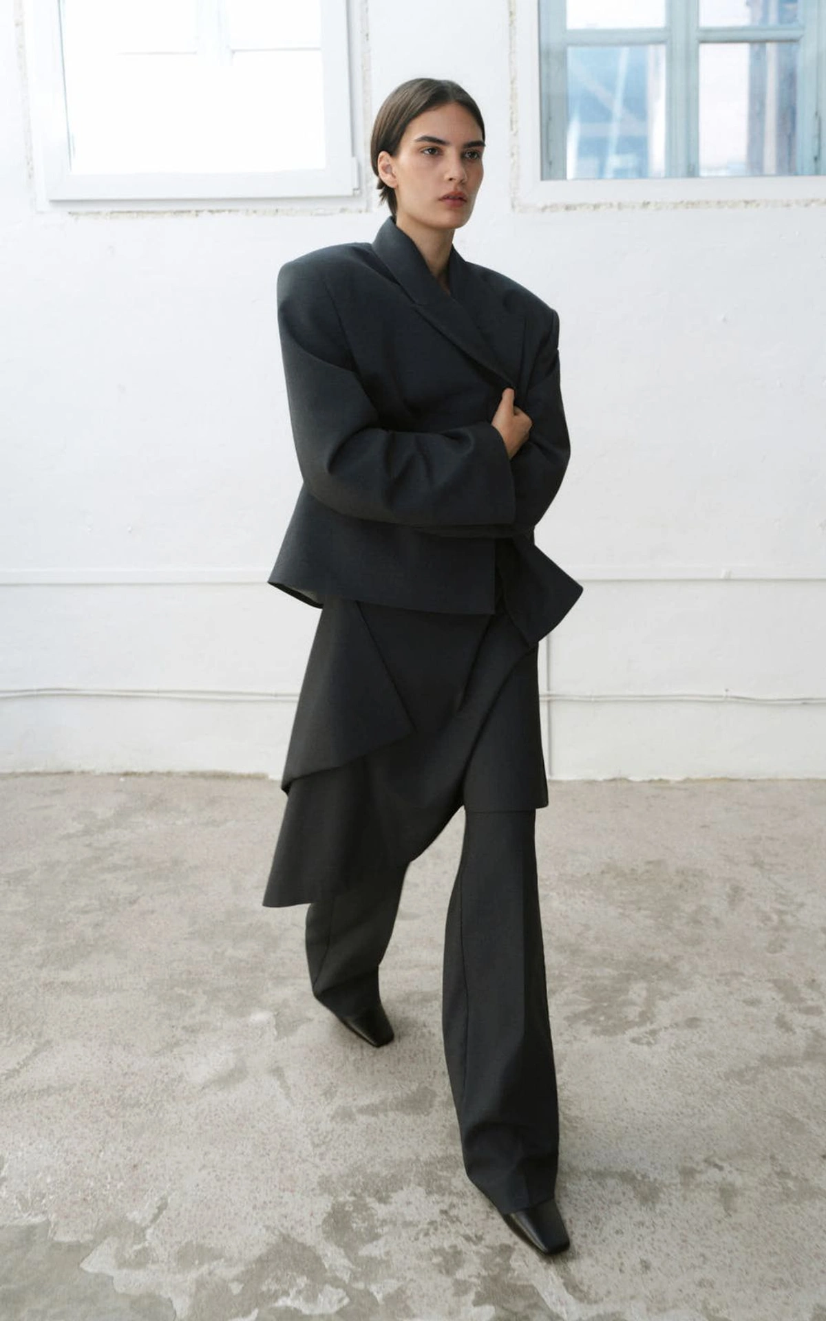 Trousers with Asymmetric Overlay Skirt