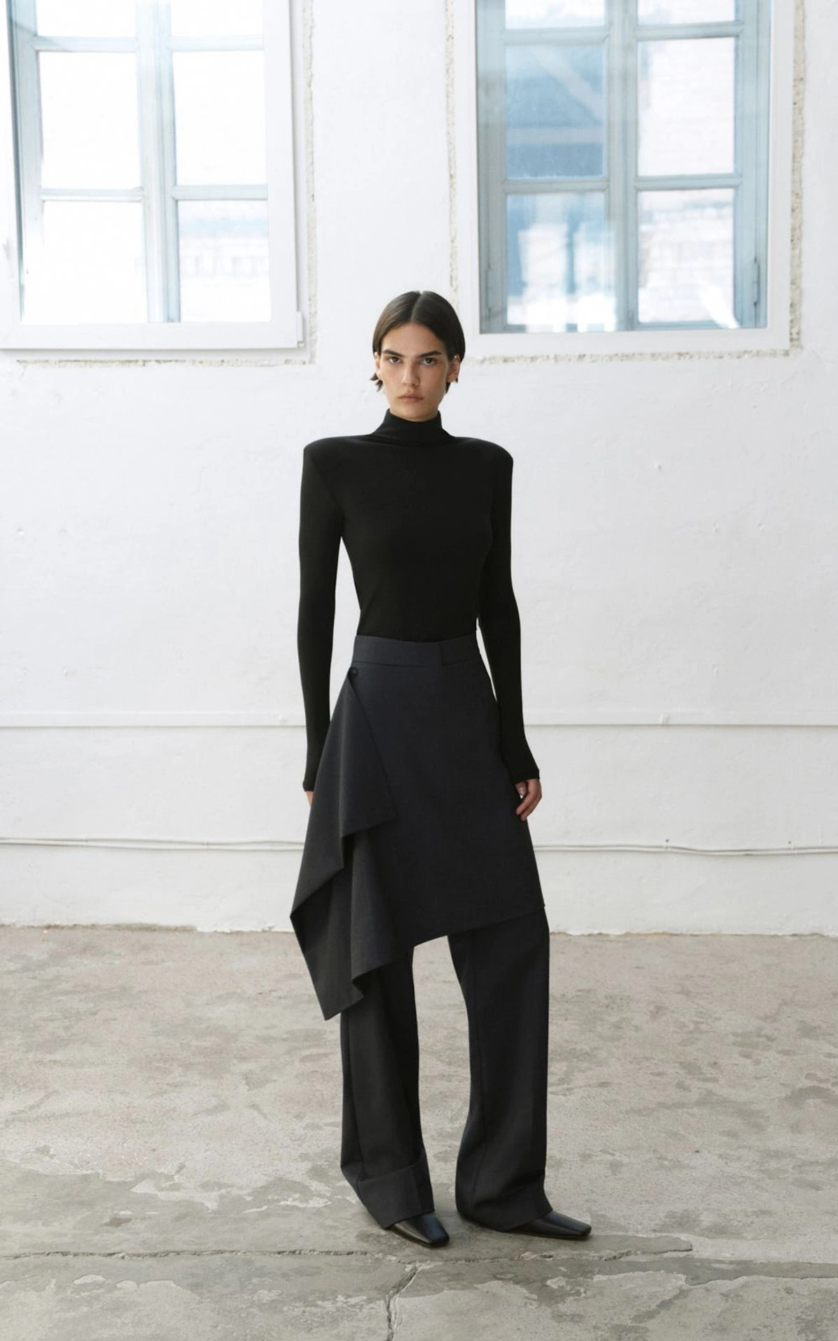 Trousers with Asymmetric Overlay Skirt
