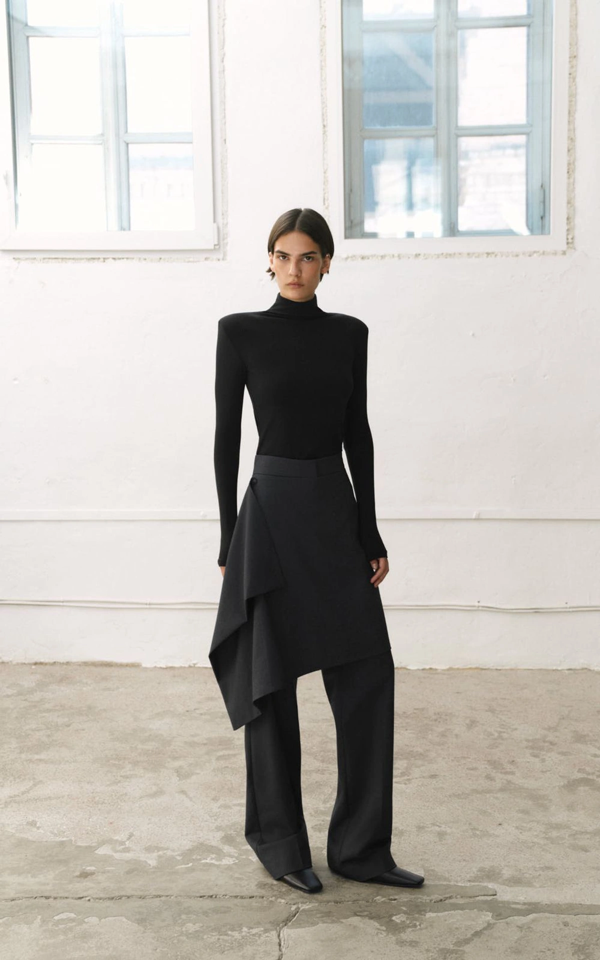 Fitted Long-Sleeve Top with Shoulder Pads