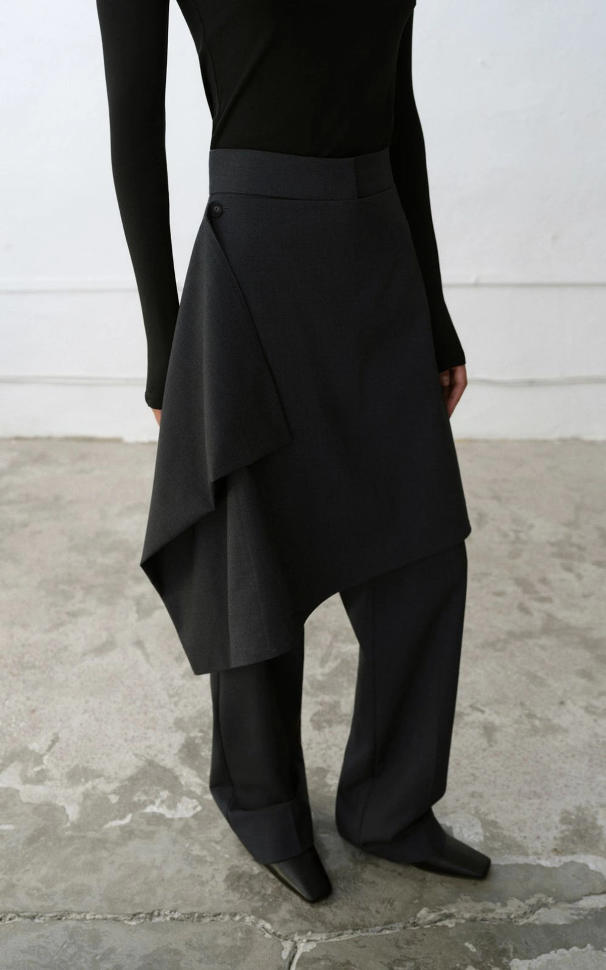 Trousers with Asymmetric Overlay Skirt