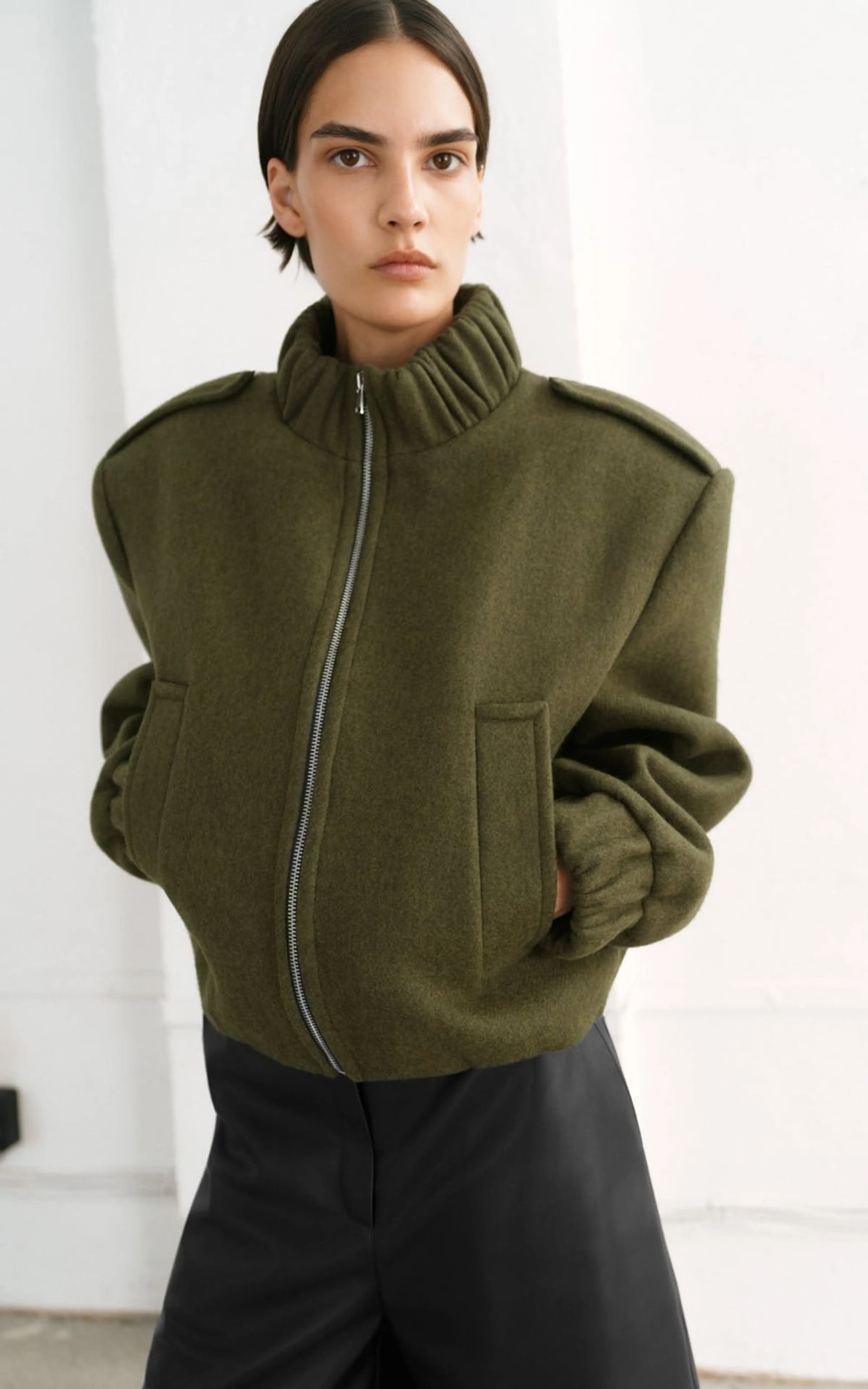 KATE Cropped Wool Bomber Jacket