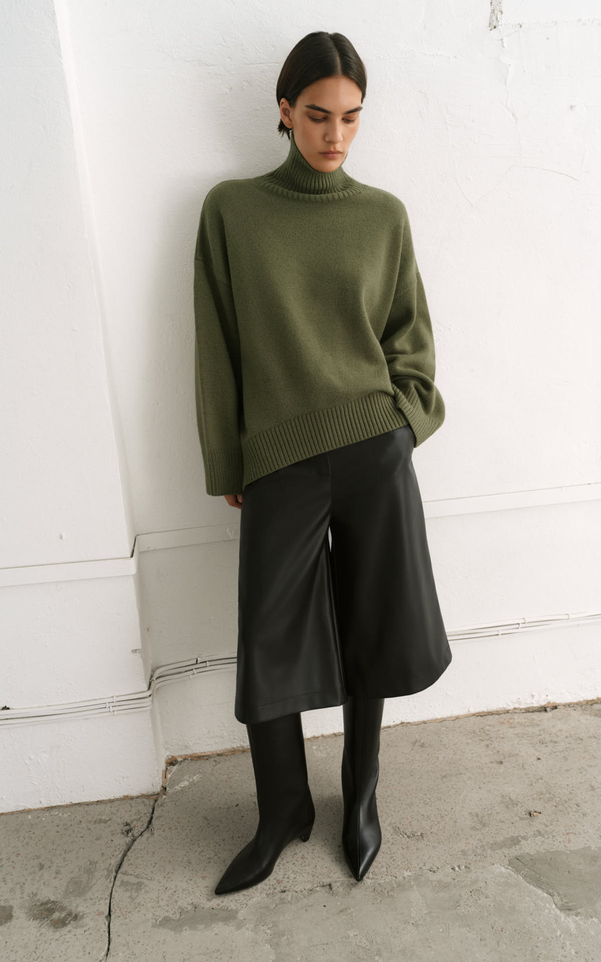 AMI Wool Blend Turtleneck Oversize Sweater - Khaki | COOSH