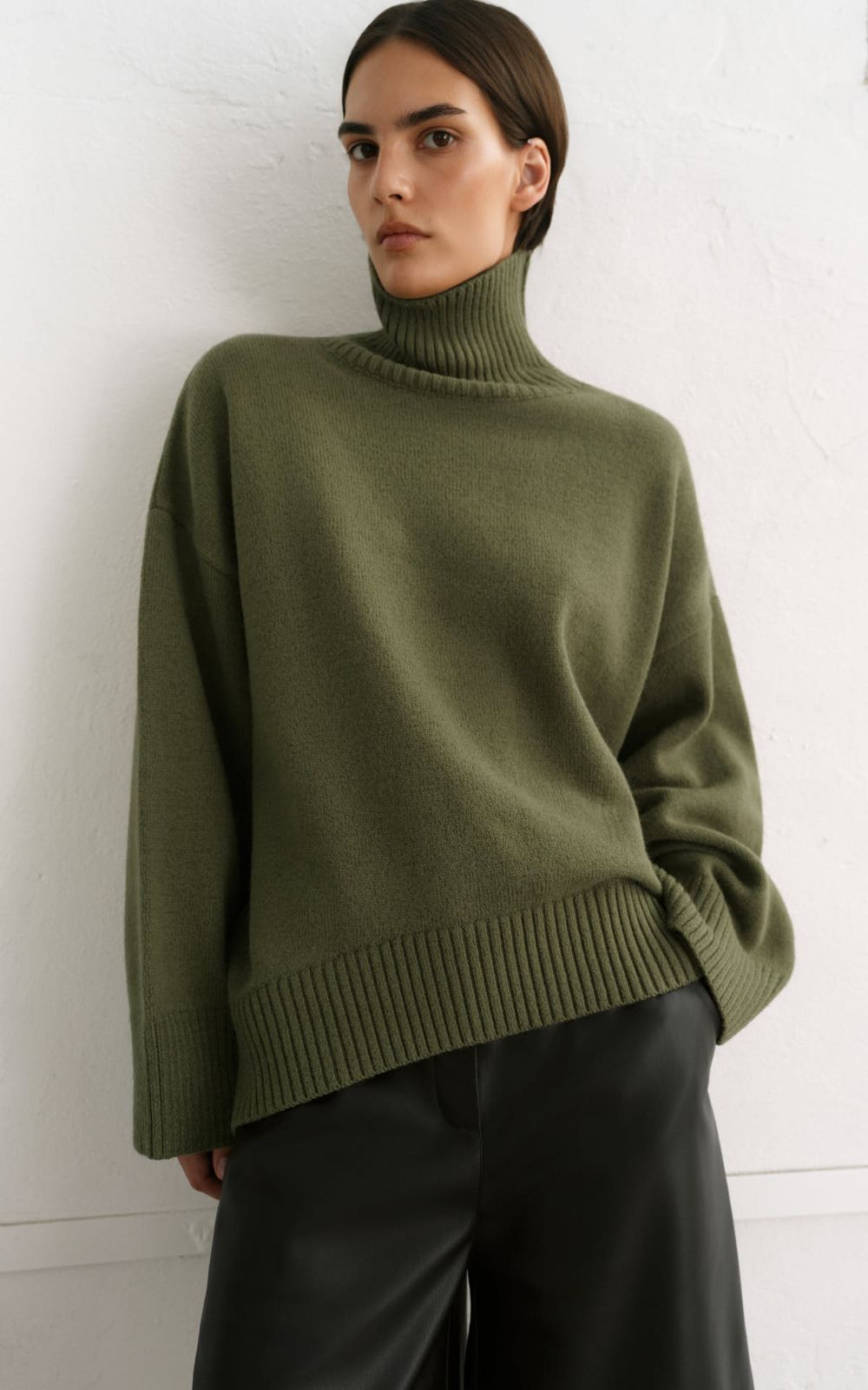 AMI Wool Blend Turtleneck Oversize Sweater - Khaki | COOSH