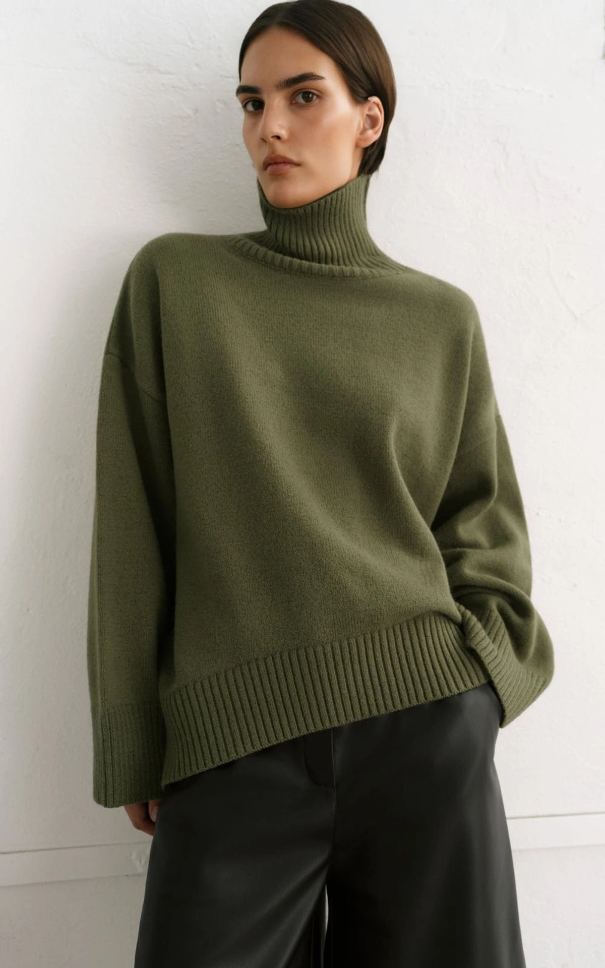 Sweter AMI z wełny z kołnierzem-stójką