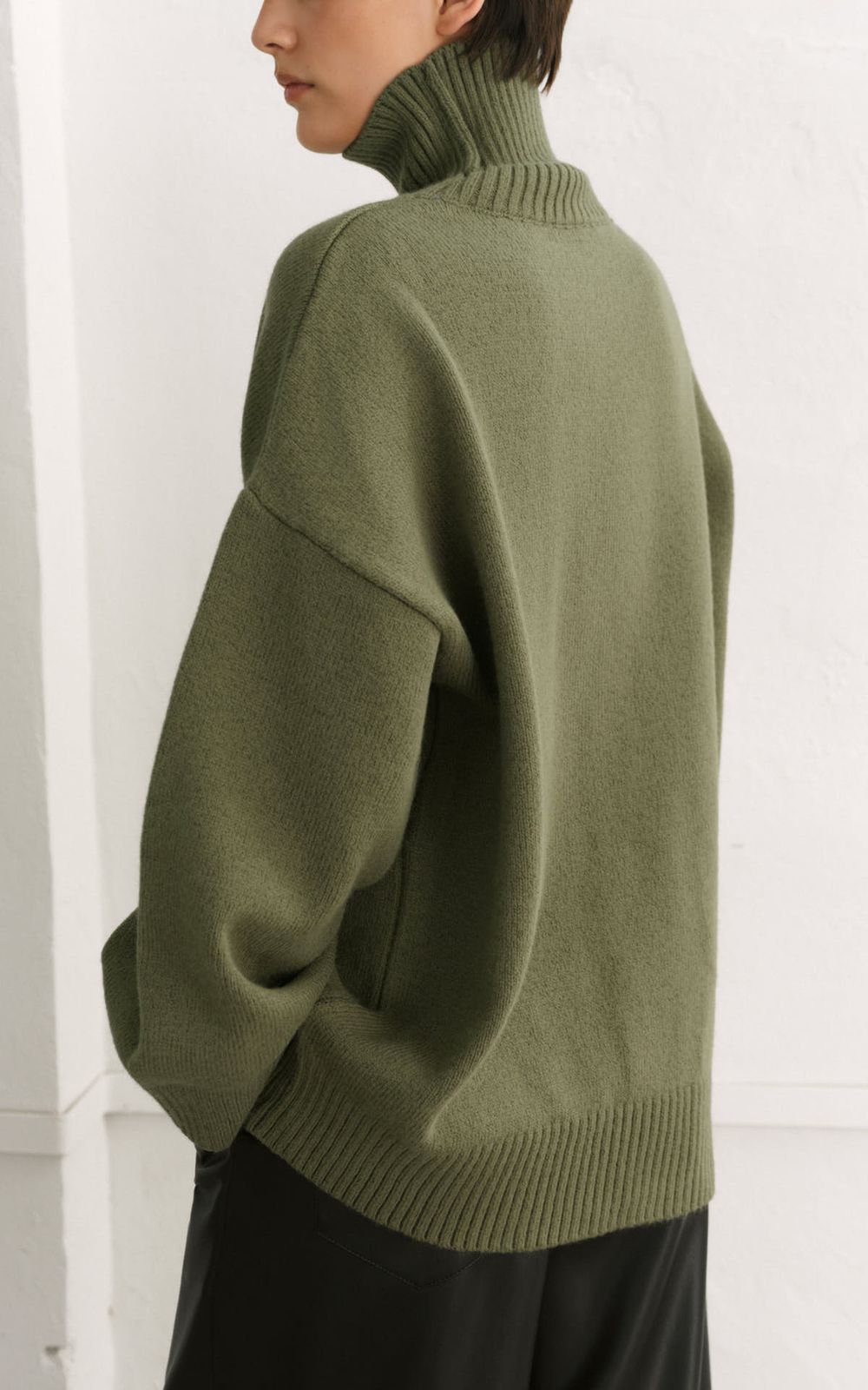 AMI Wool Blend Turtleneck Oversize Sweater - Khaki | COOSH