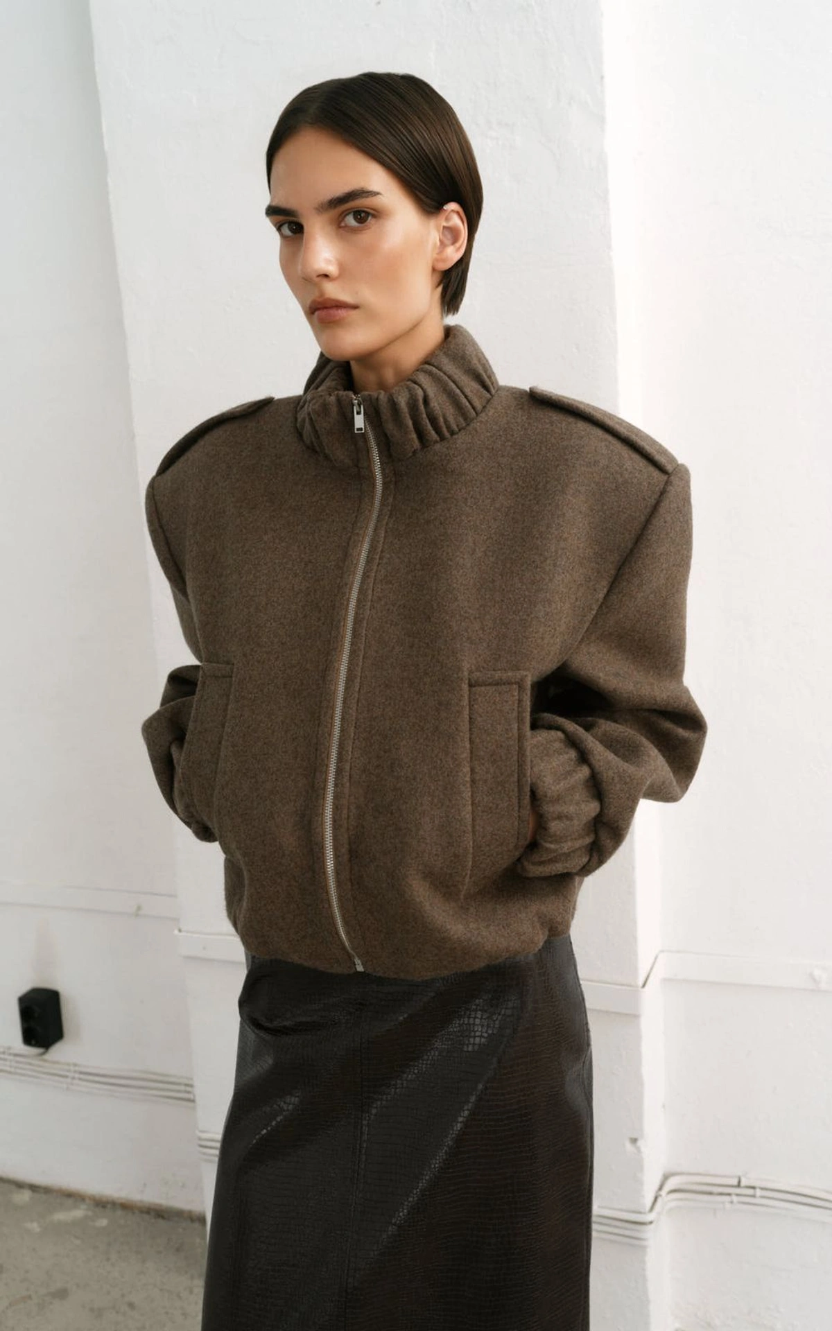 KATE Cropped Wool Bomber Jacket