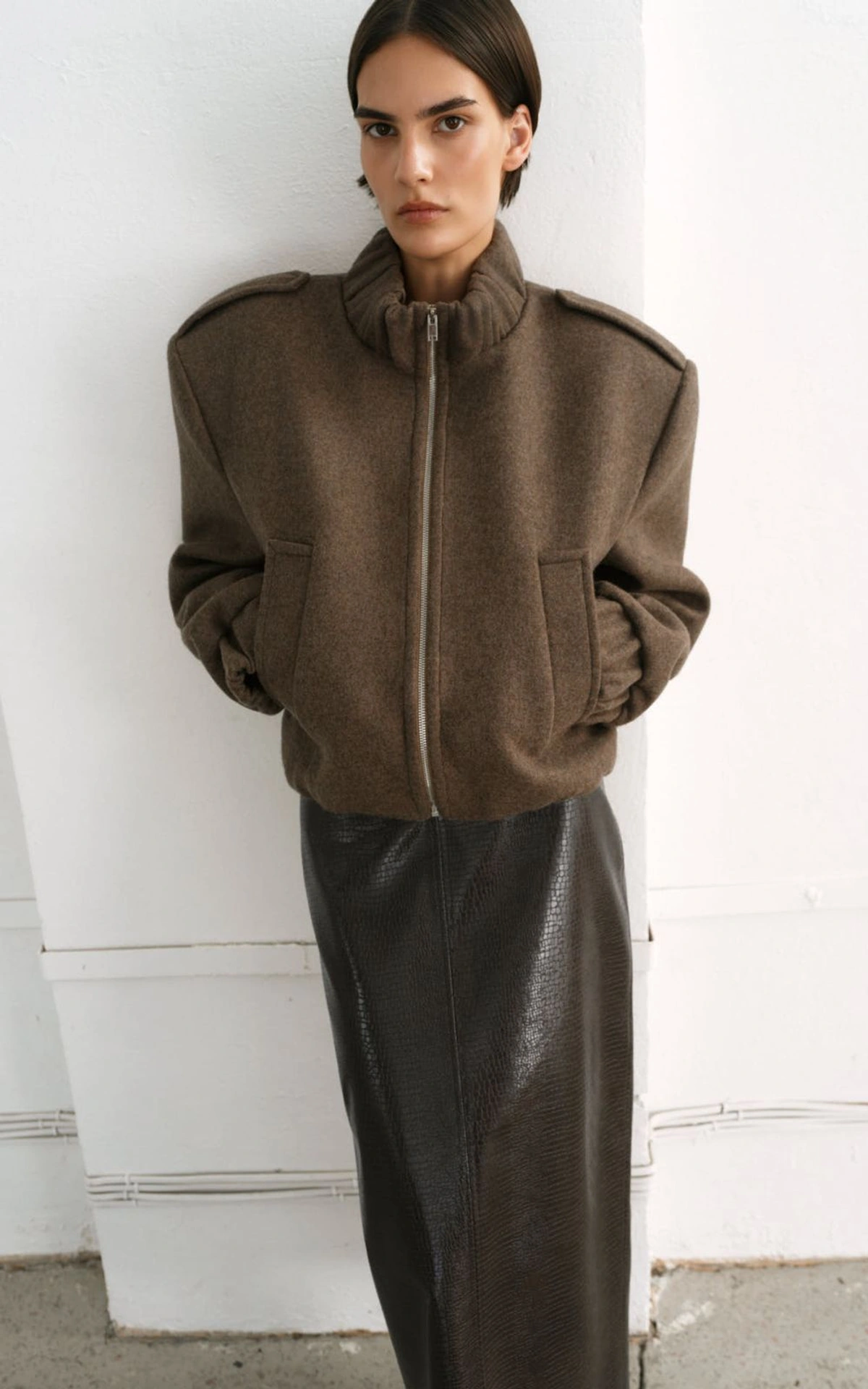 KATE Cropped Wool Bomber Jacket