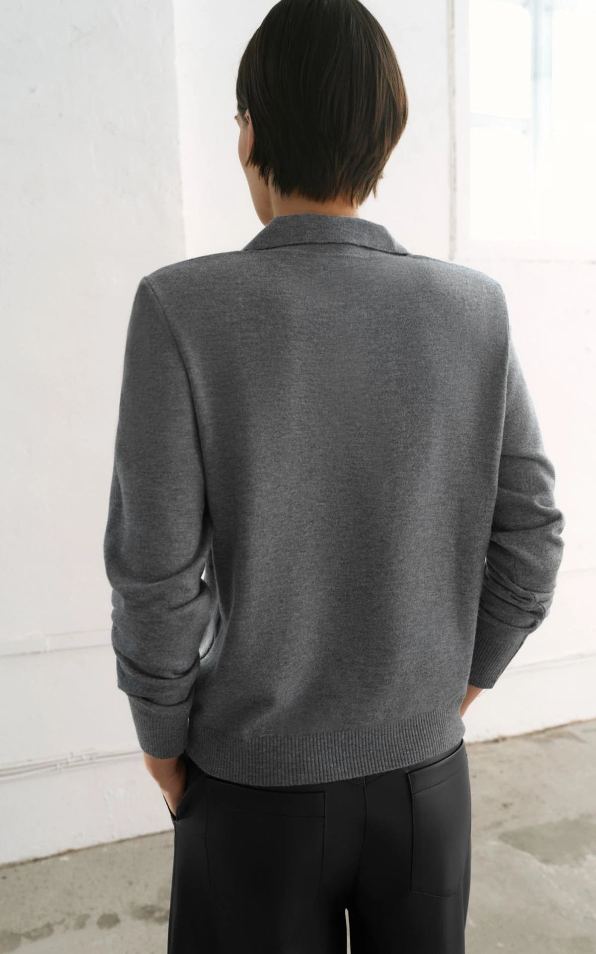 Knit Polo Shirt with Buttons and Shoulder Pads