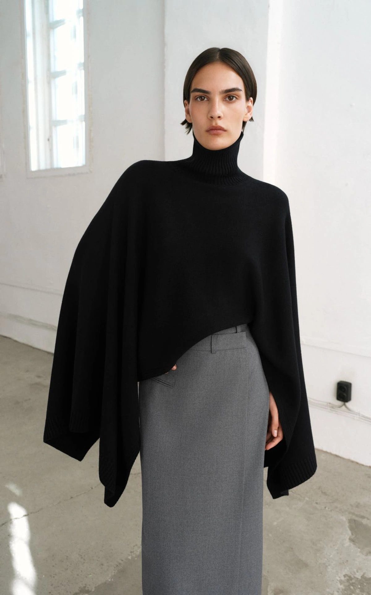 Asymmetric Wool Cape Poncho