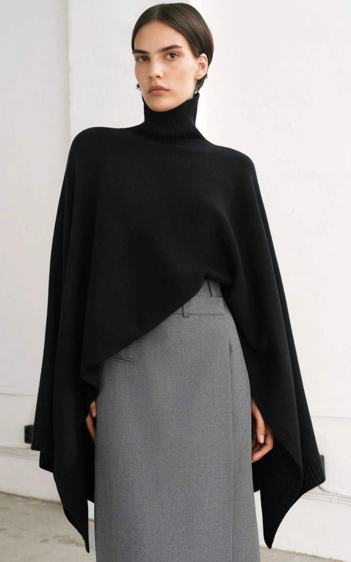 Asymmetric Wool Cape Poncho