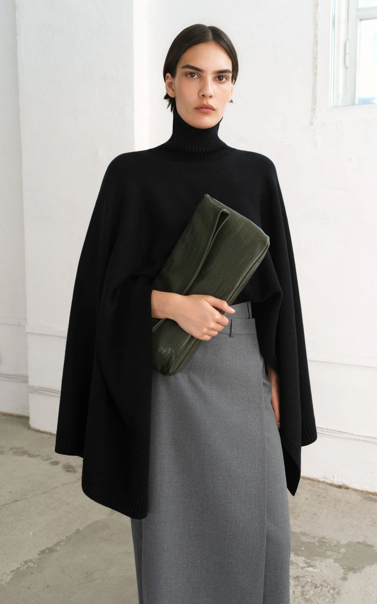 Asymmetric Wool Cape Poncho