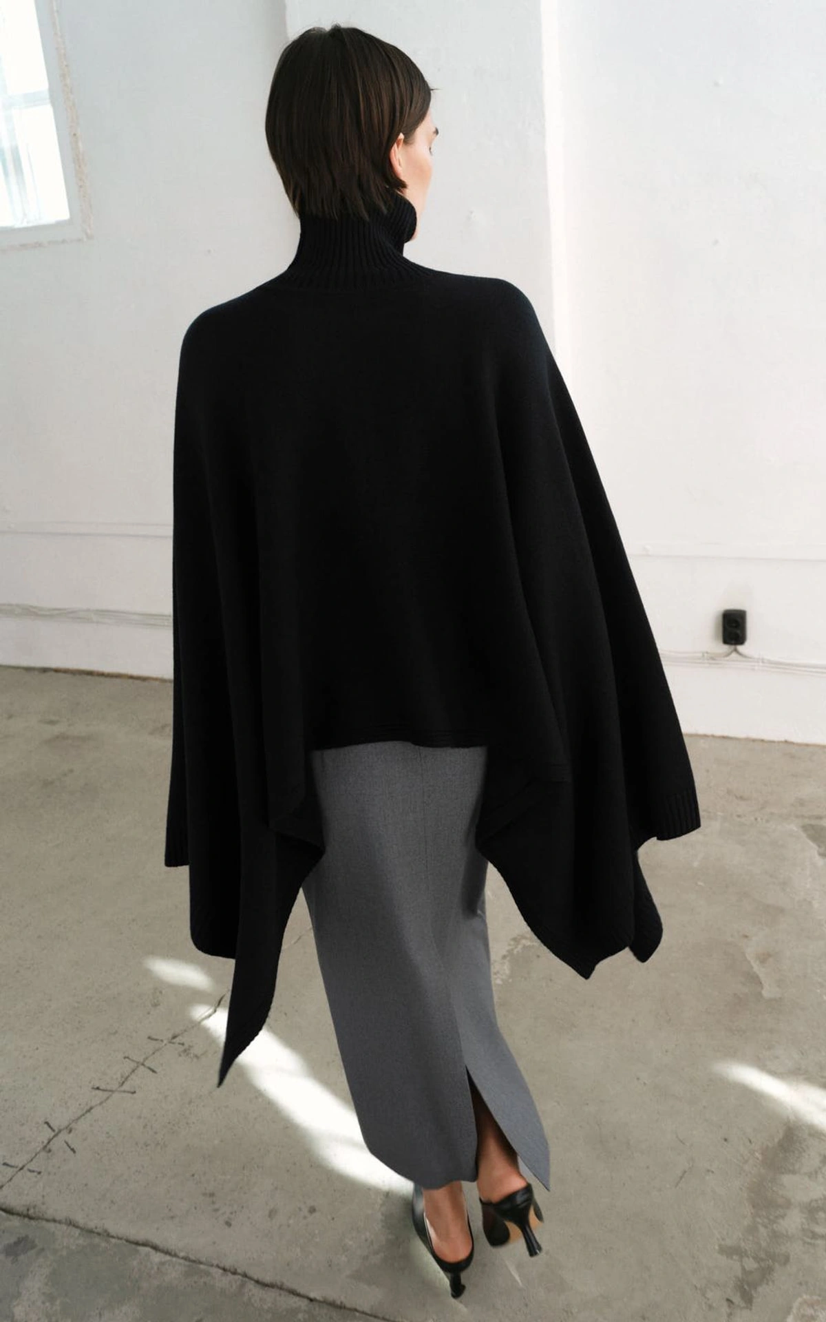 Asymmetric Wool Cape Poncho