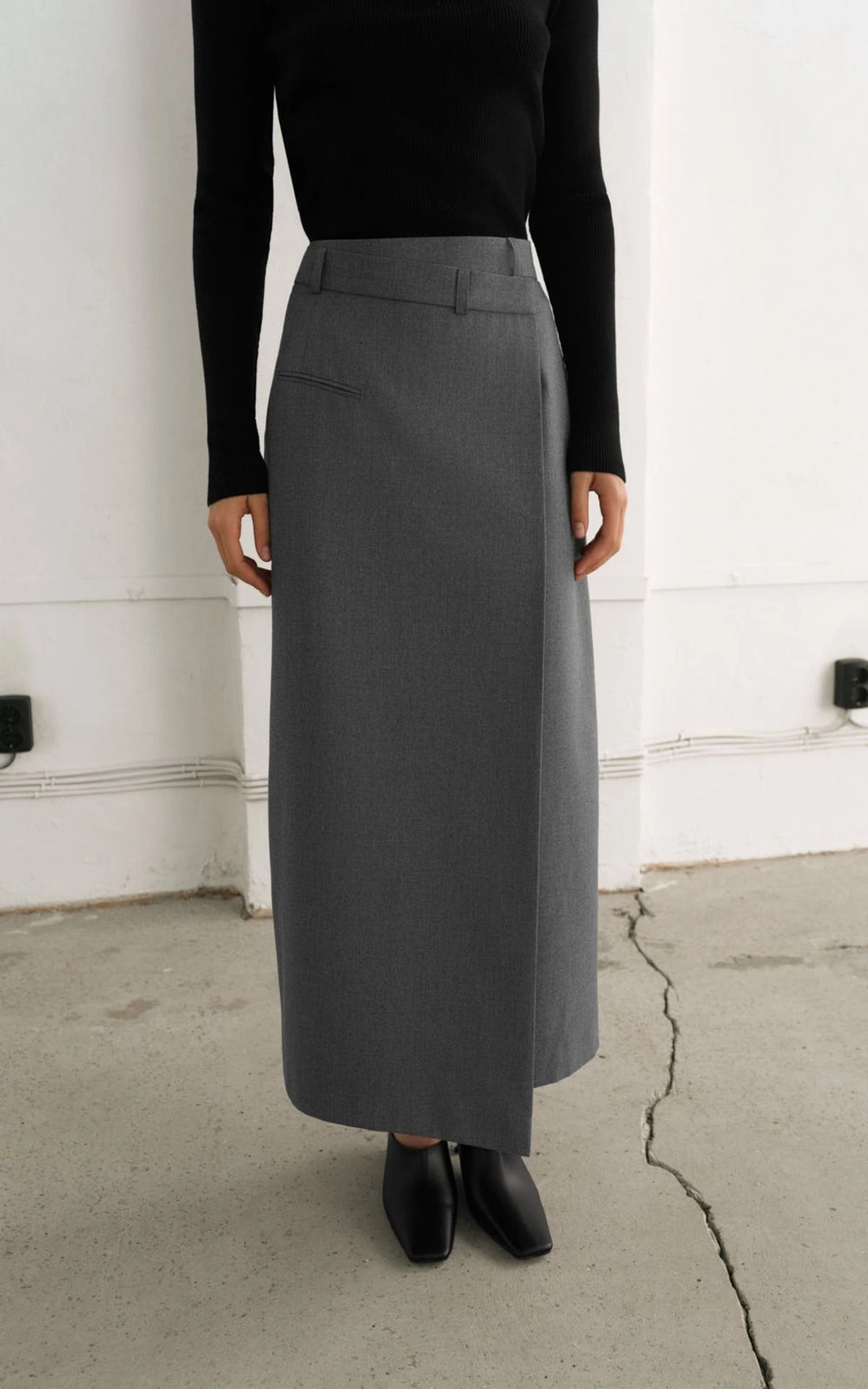 SABINE Midi Skirt with Asymmetric Waistband