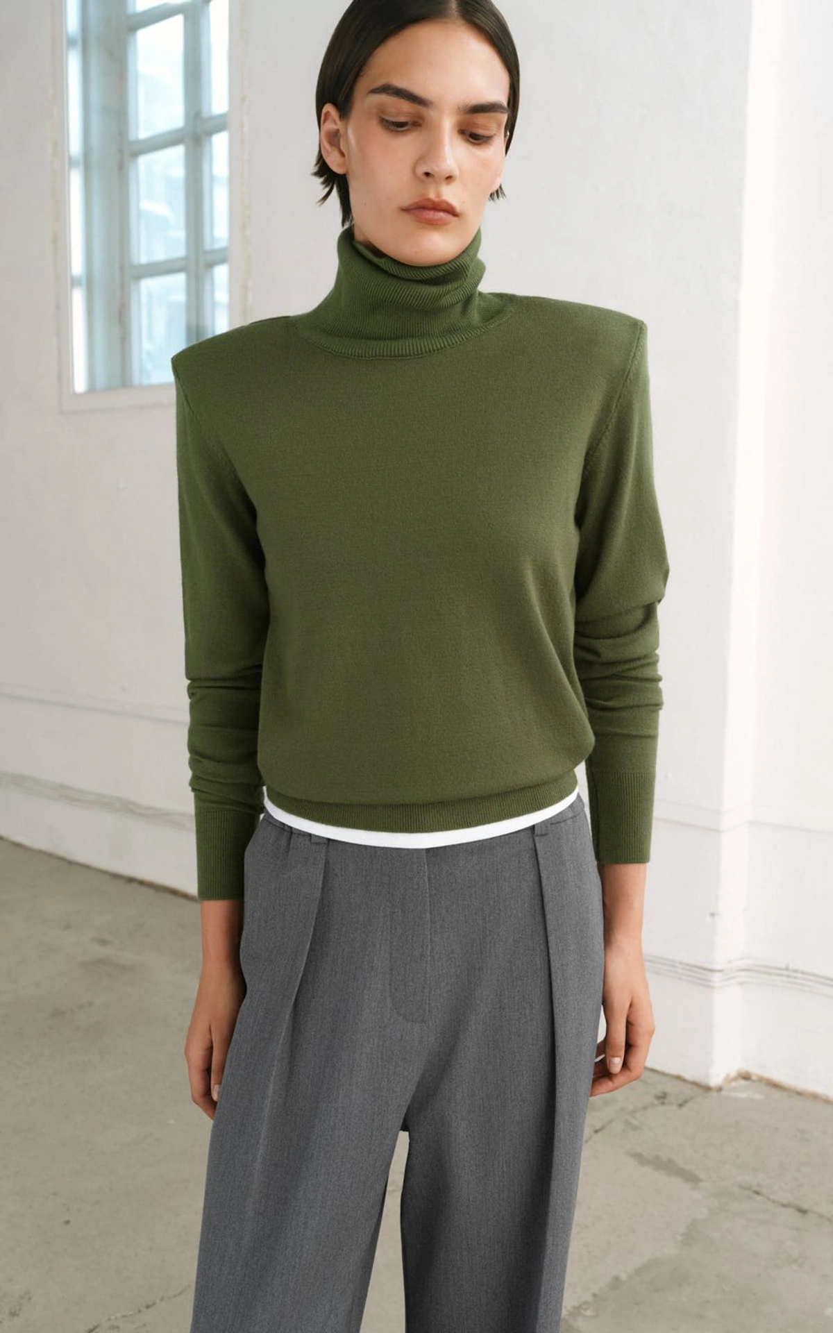 Knit Turtleneck with Shoulder Pads