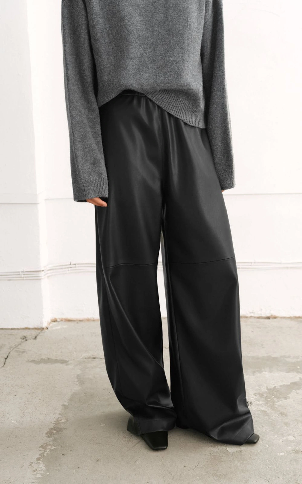 Relaxed-Fit Faux Leather Trousers with Elasticated Waist
