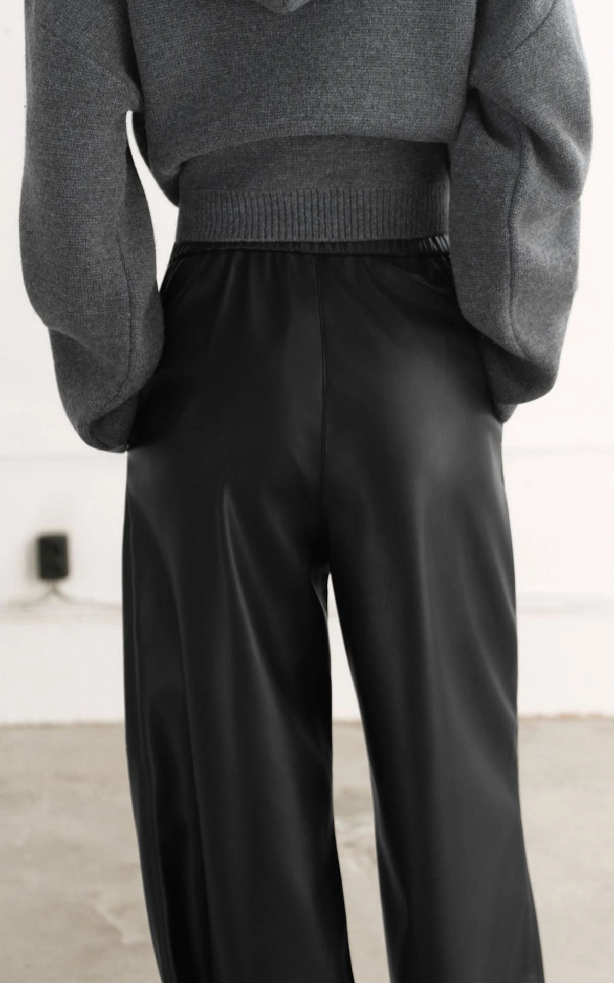 Relaxed-Fit Faux Leather Trousers with Elasticated Waist
