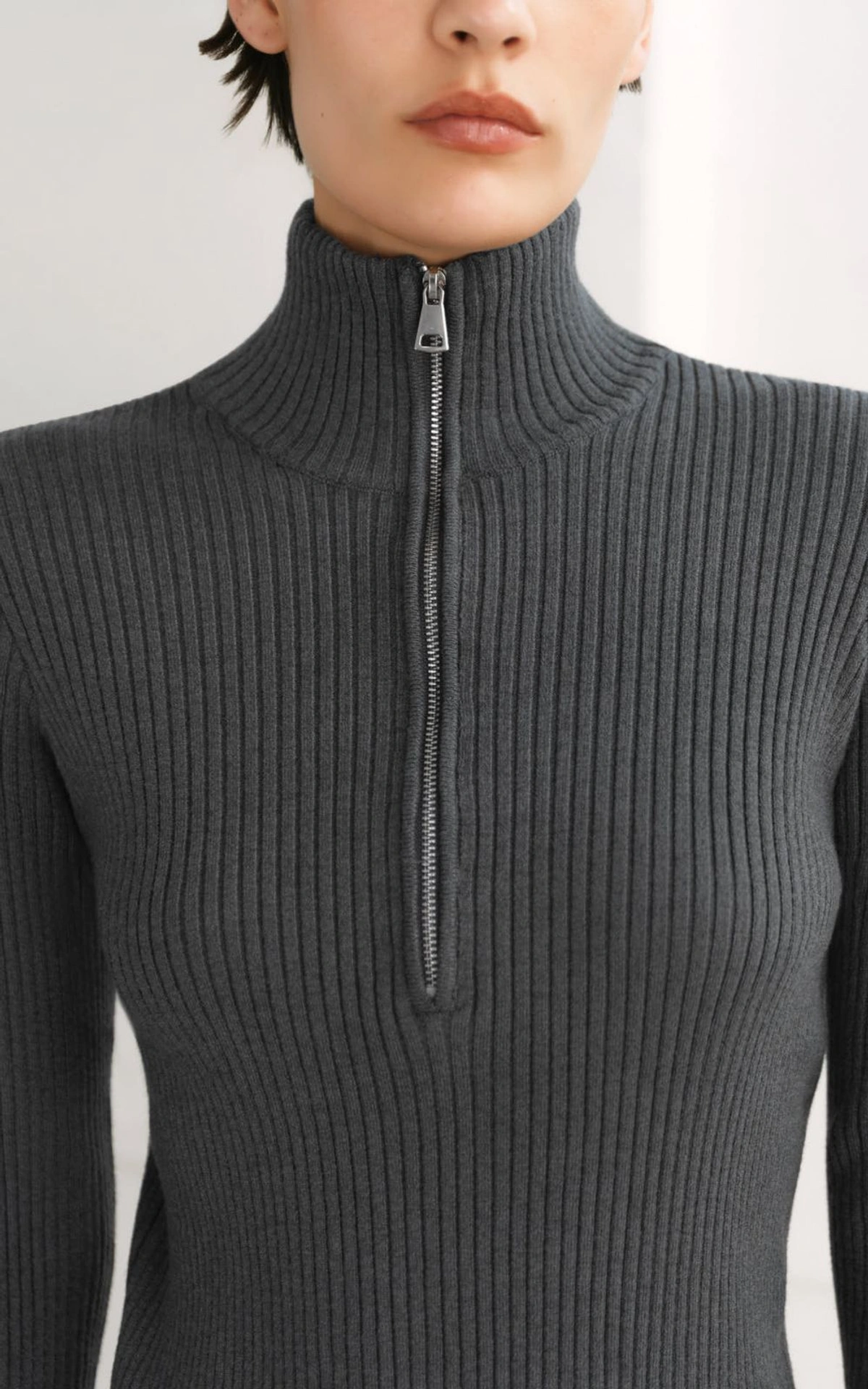 Zip-Up Knit Turtleneck