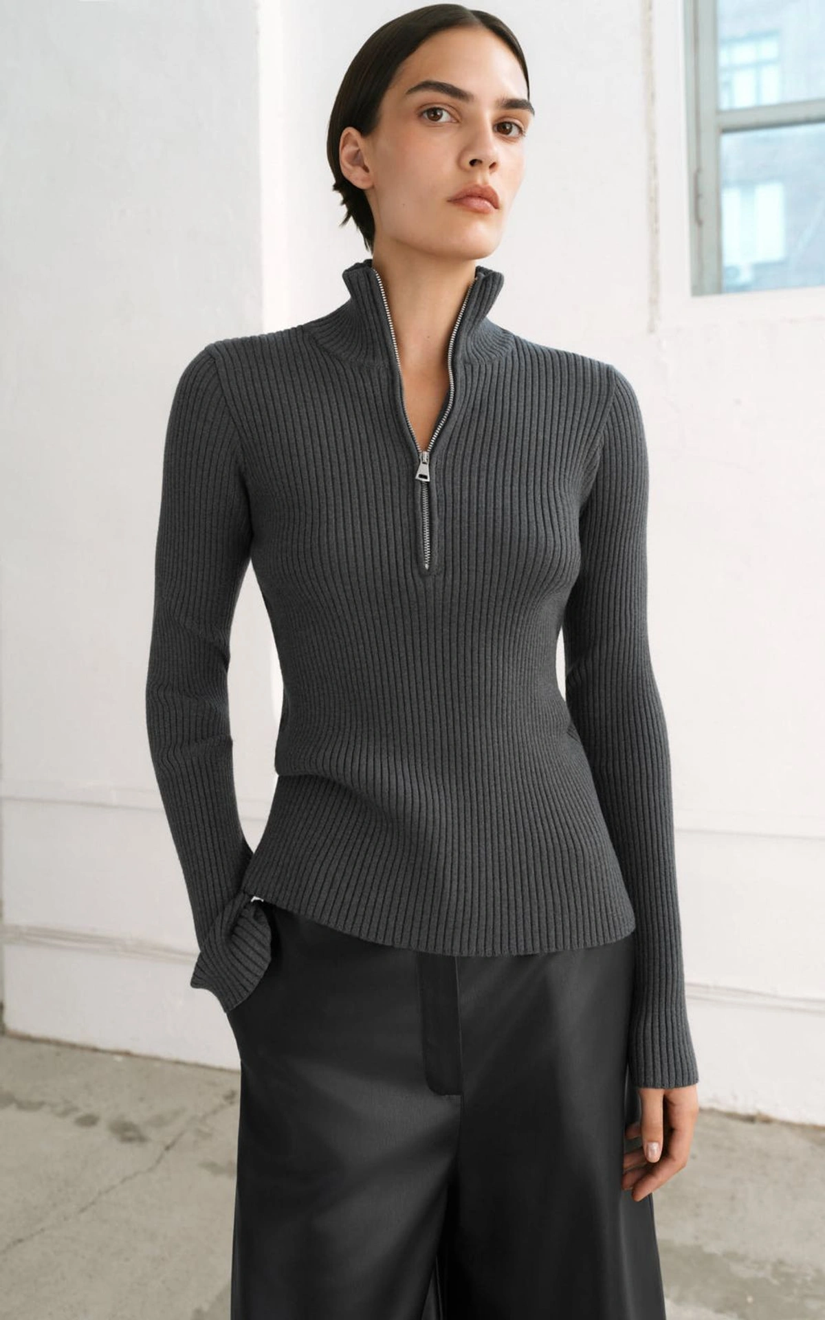 Zip-Up Knit Turtleneck
