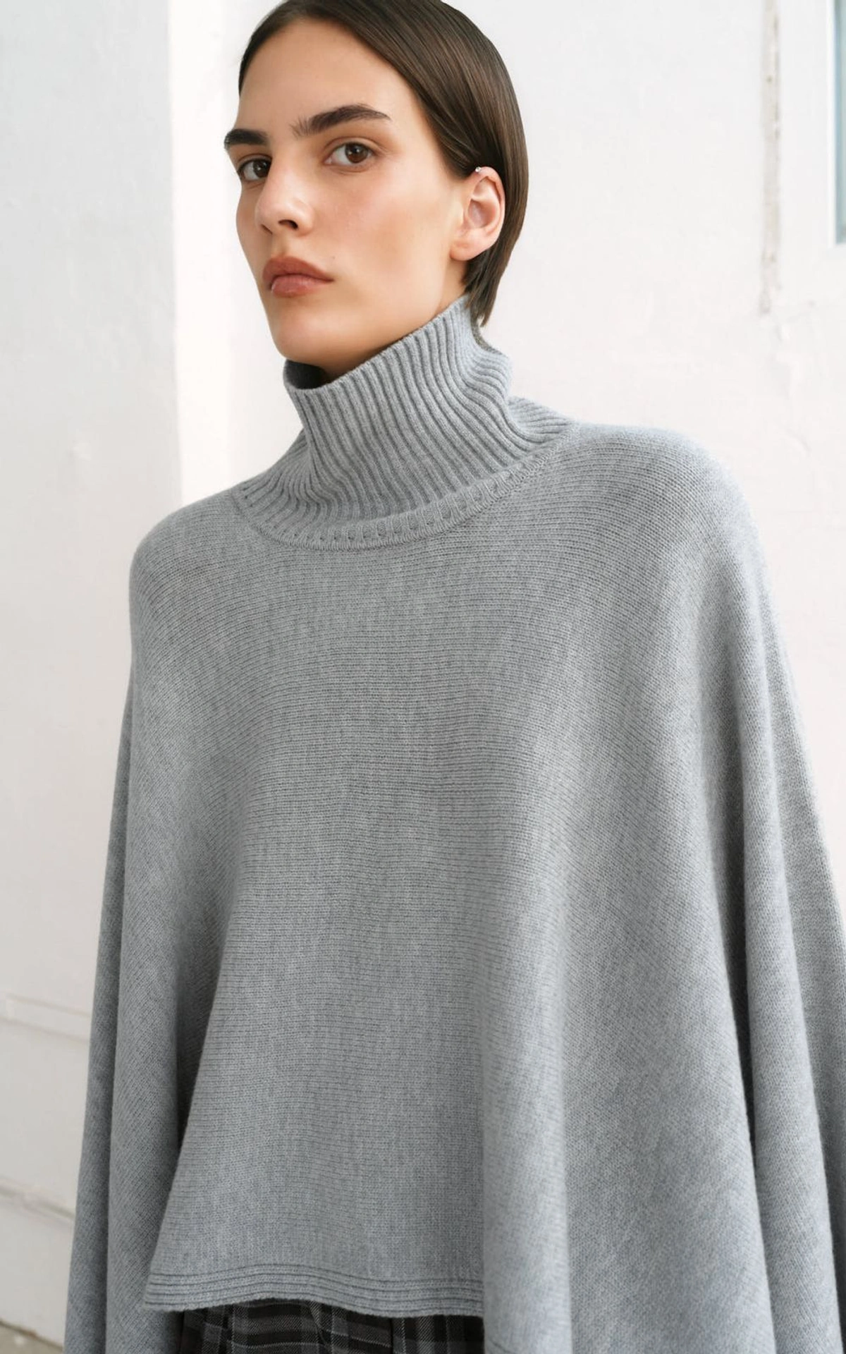 Asymmetric Wool Cape Poncho