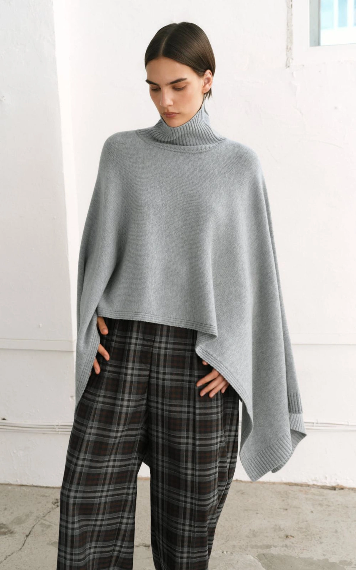 Asymmetric Wool Cape Poncho