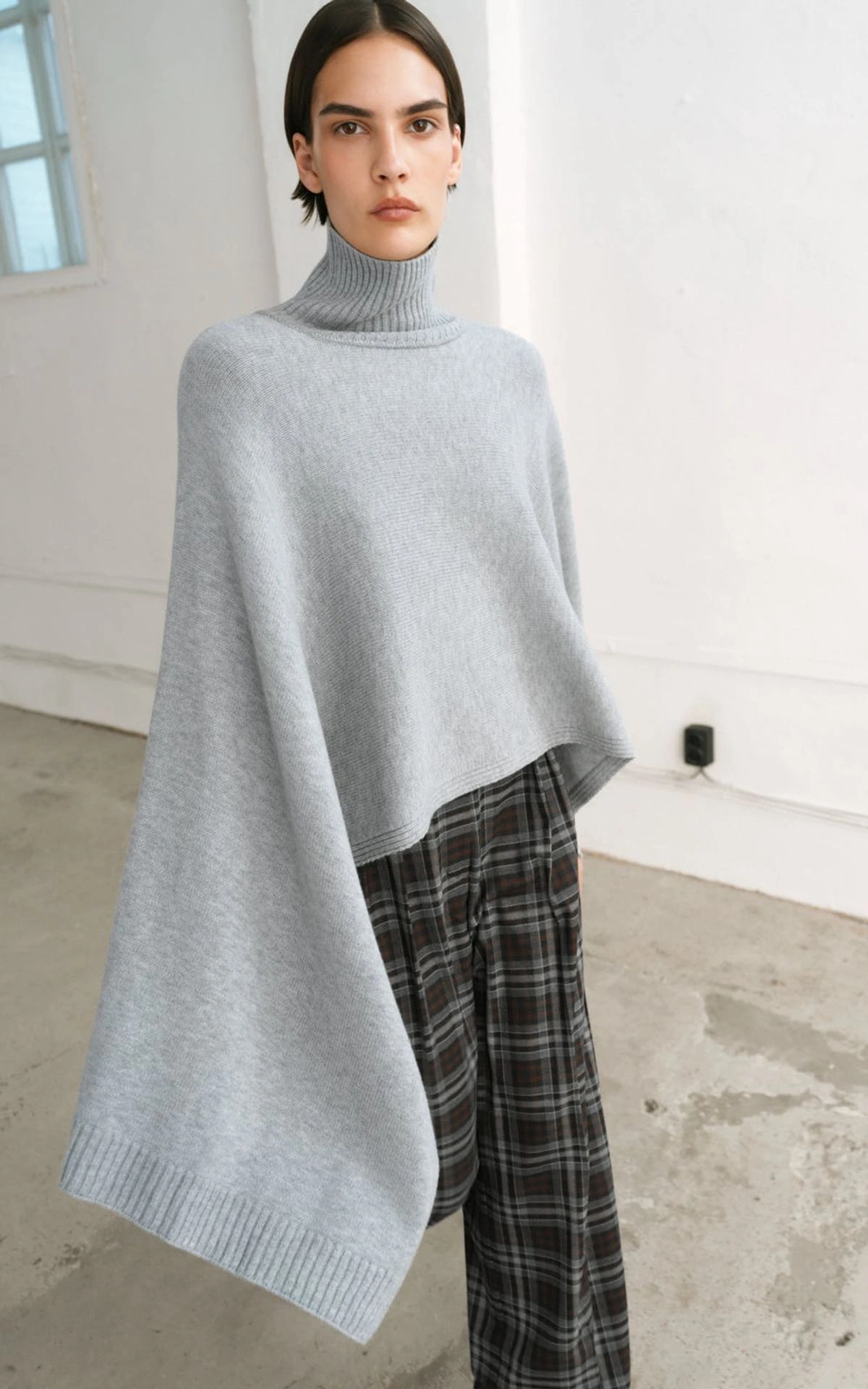 Asymmetric Wool Cape Poncho