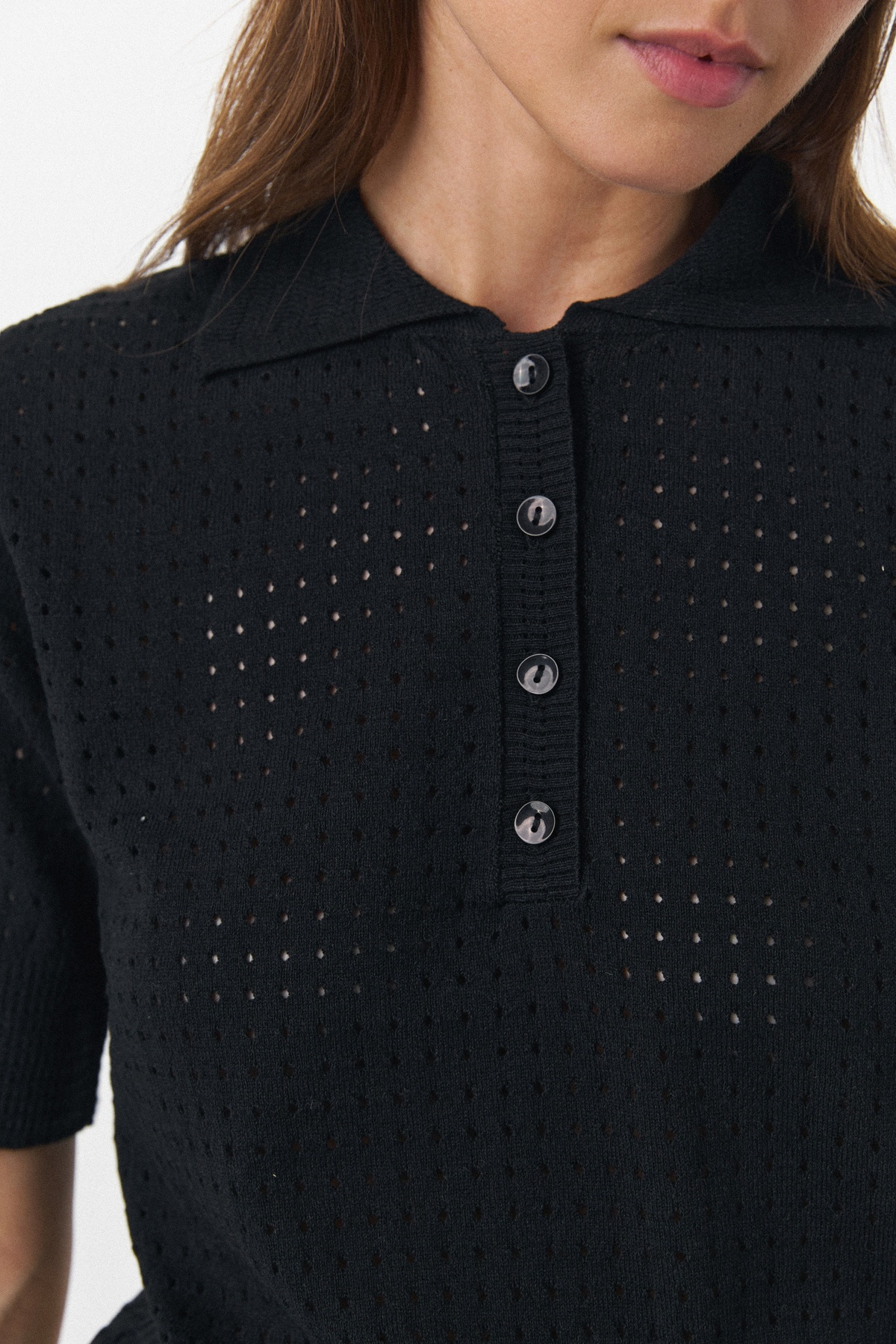 Open Knit Translucent Polo Shirt