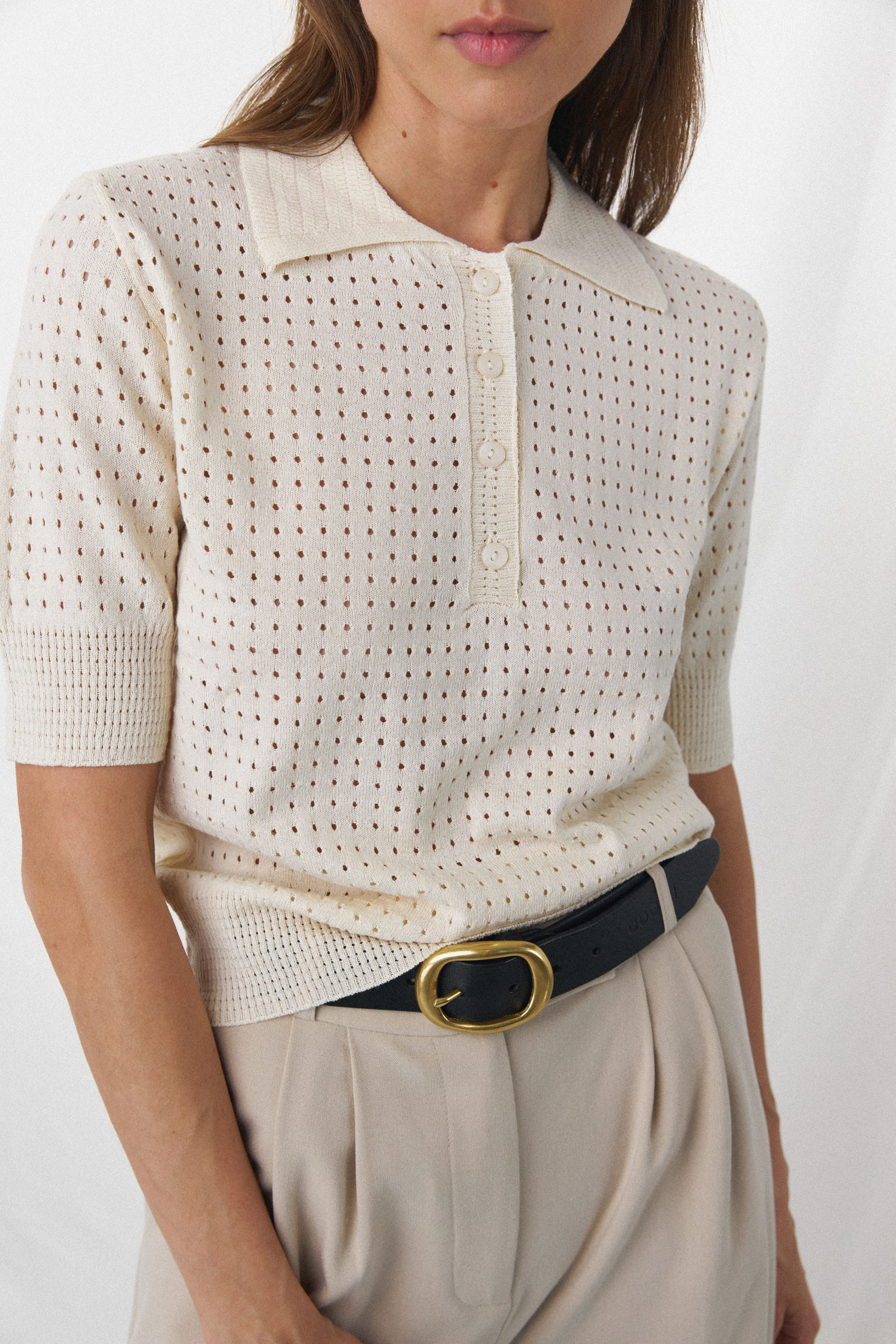 Open Knit Translucent Polo Shirt