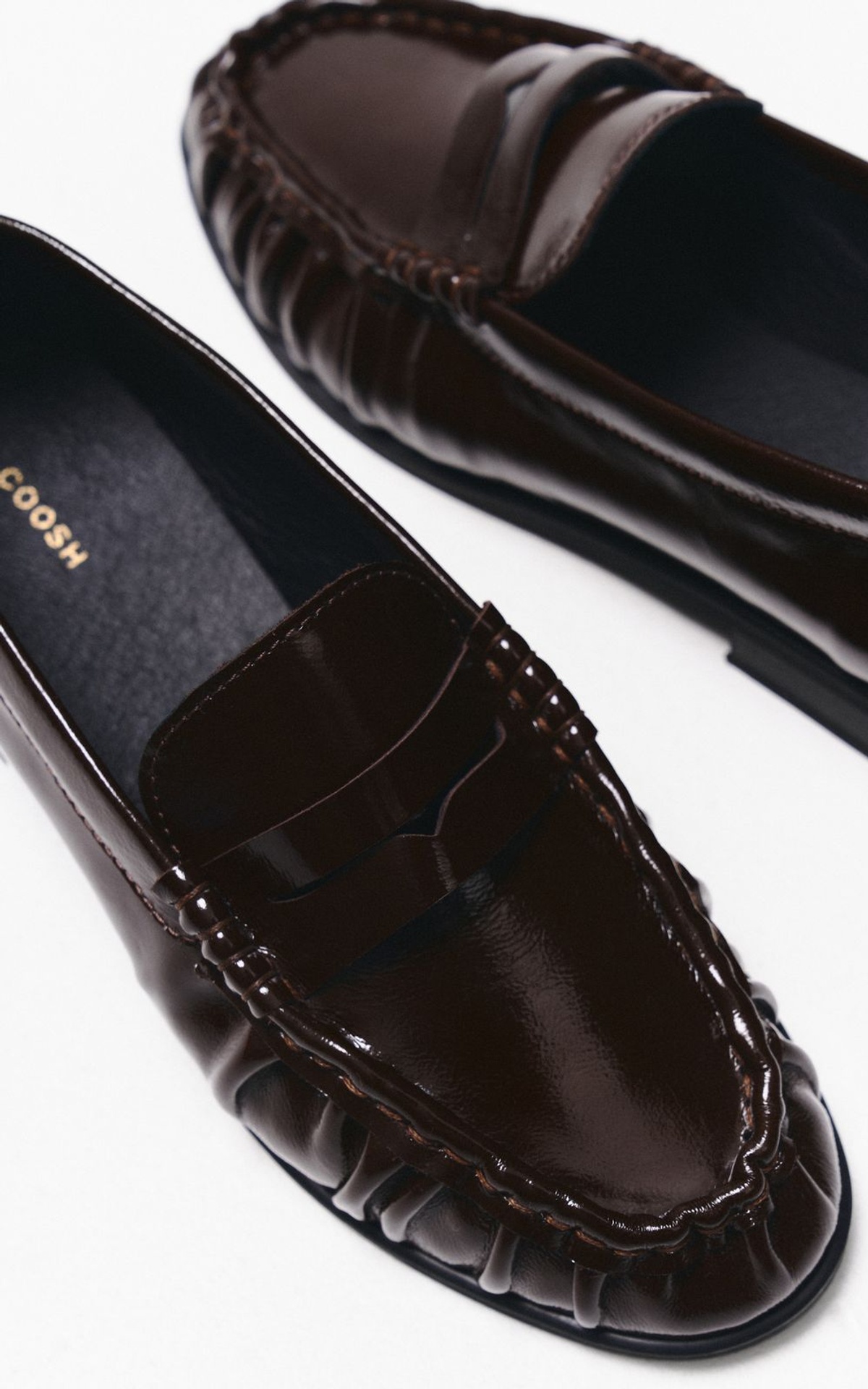 Patent Leather Loafers with Textured Pleats