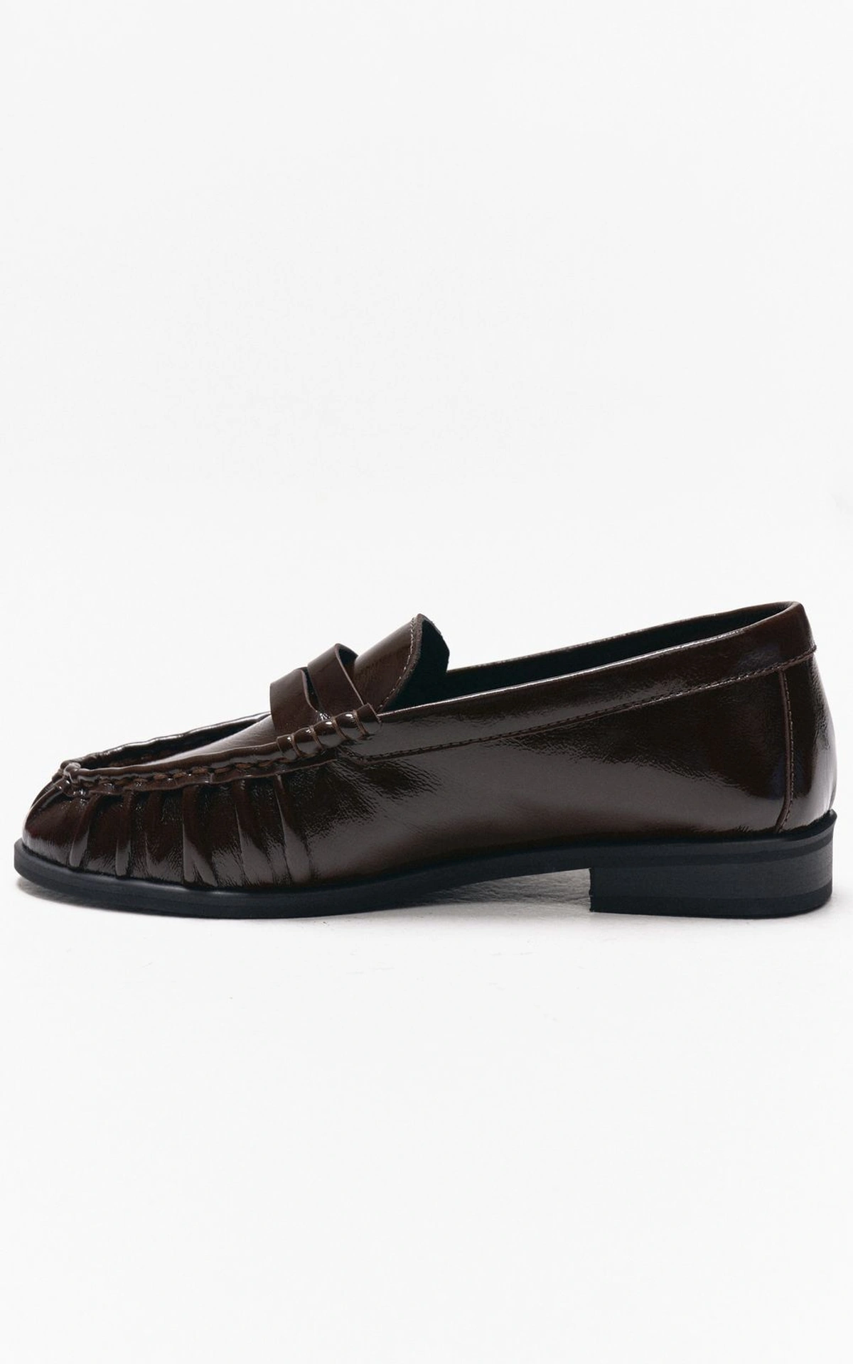 Patent Leather Loafers with Textured Pleats