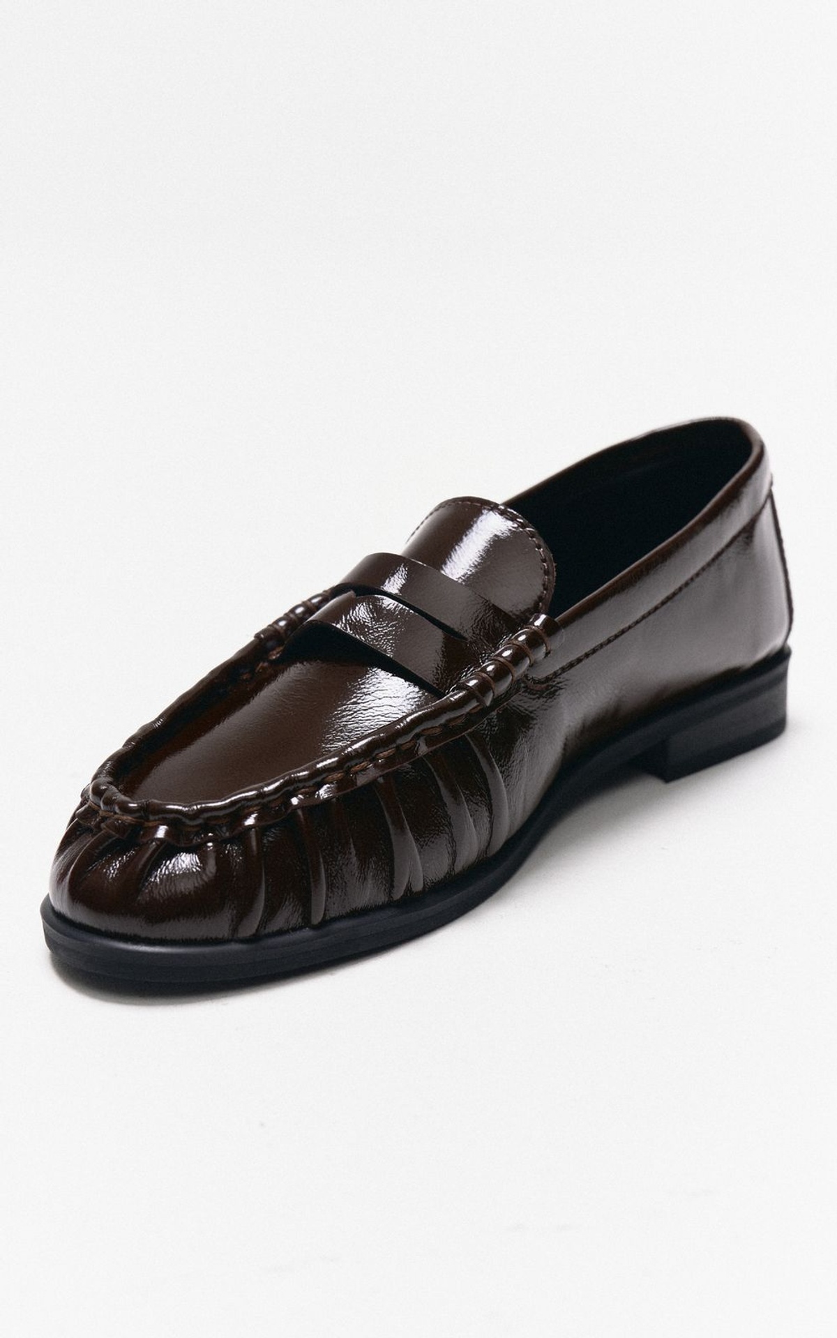 Patent Leather Loafers with Textured Pleats