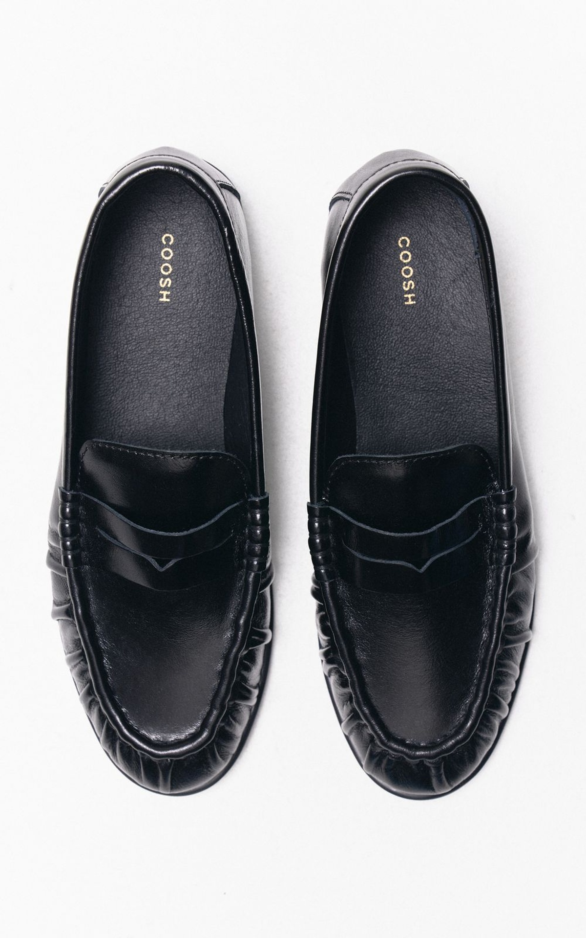 Patent Leather Loafers with Textured Pleats