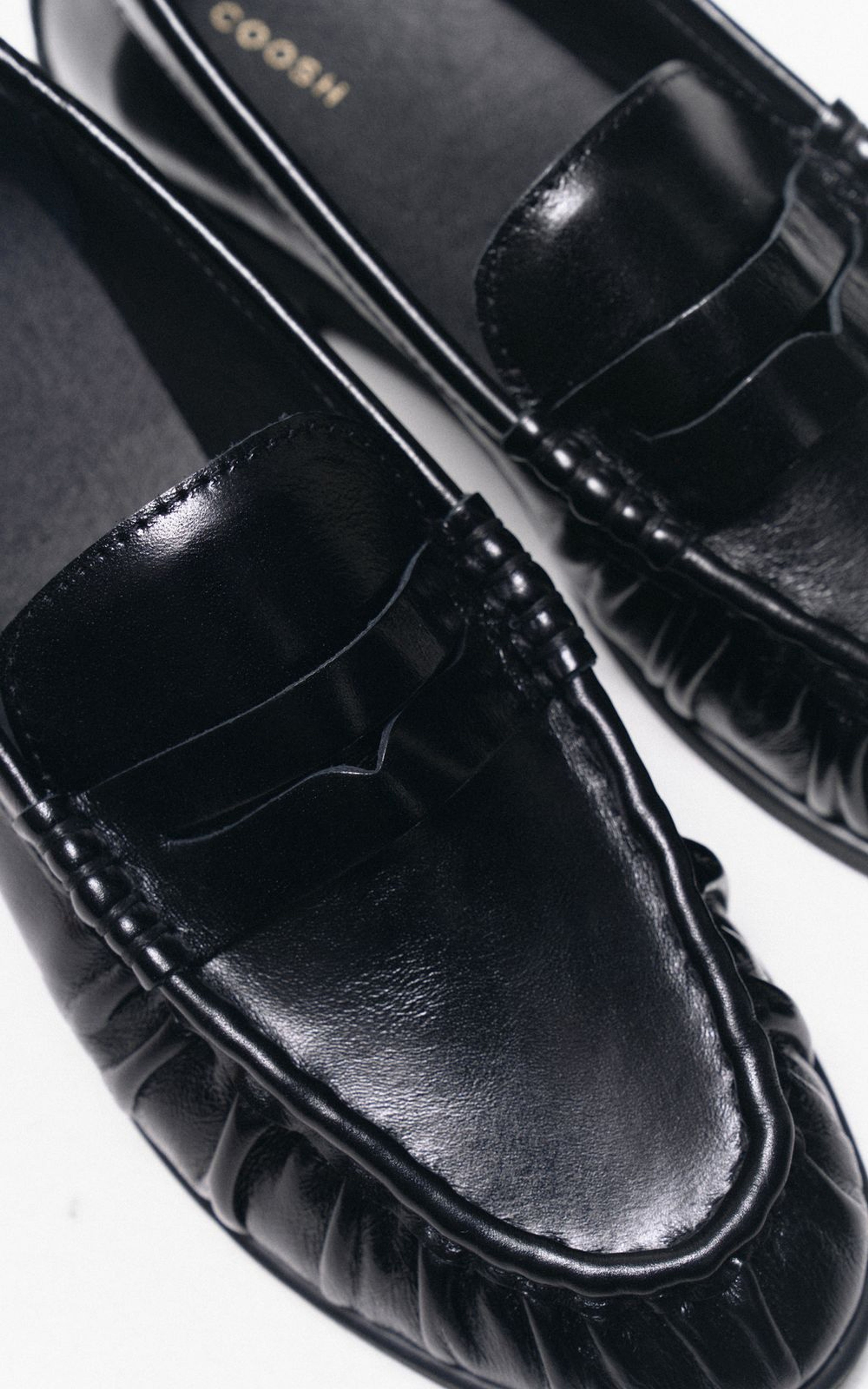 Patent Leather Loafers with Textured Pleats