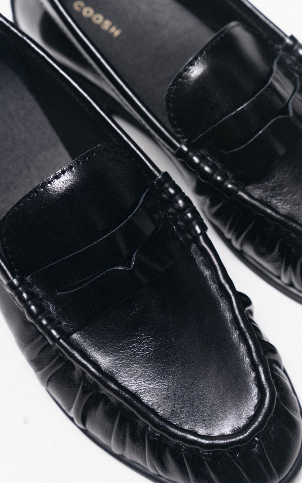 Patent Leather Loafers with Textured Pleats