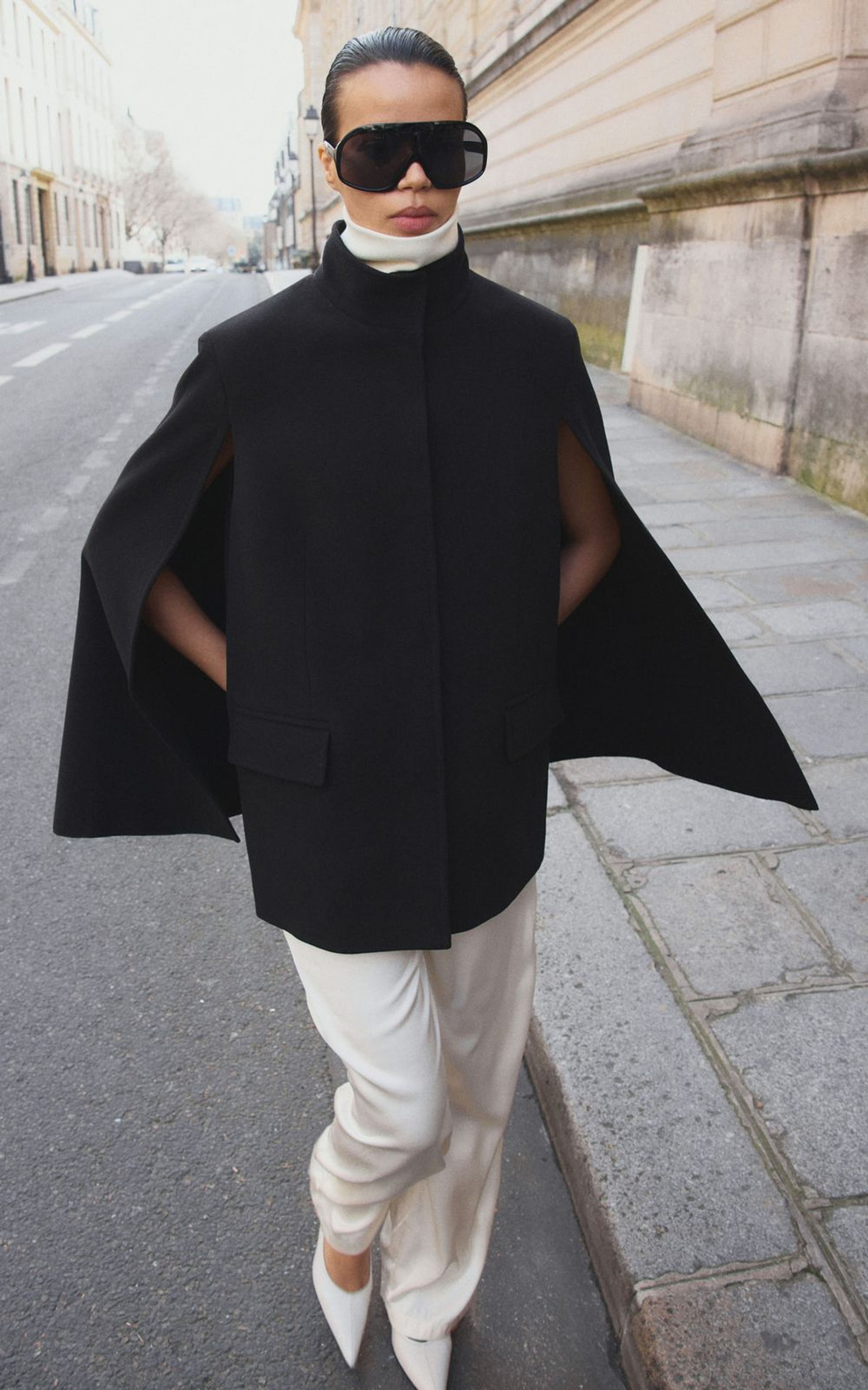 Cropped Wool Cape Coat SOLA