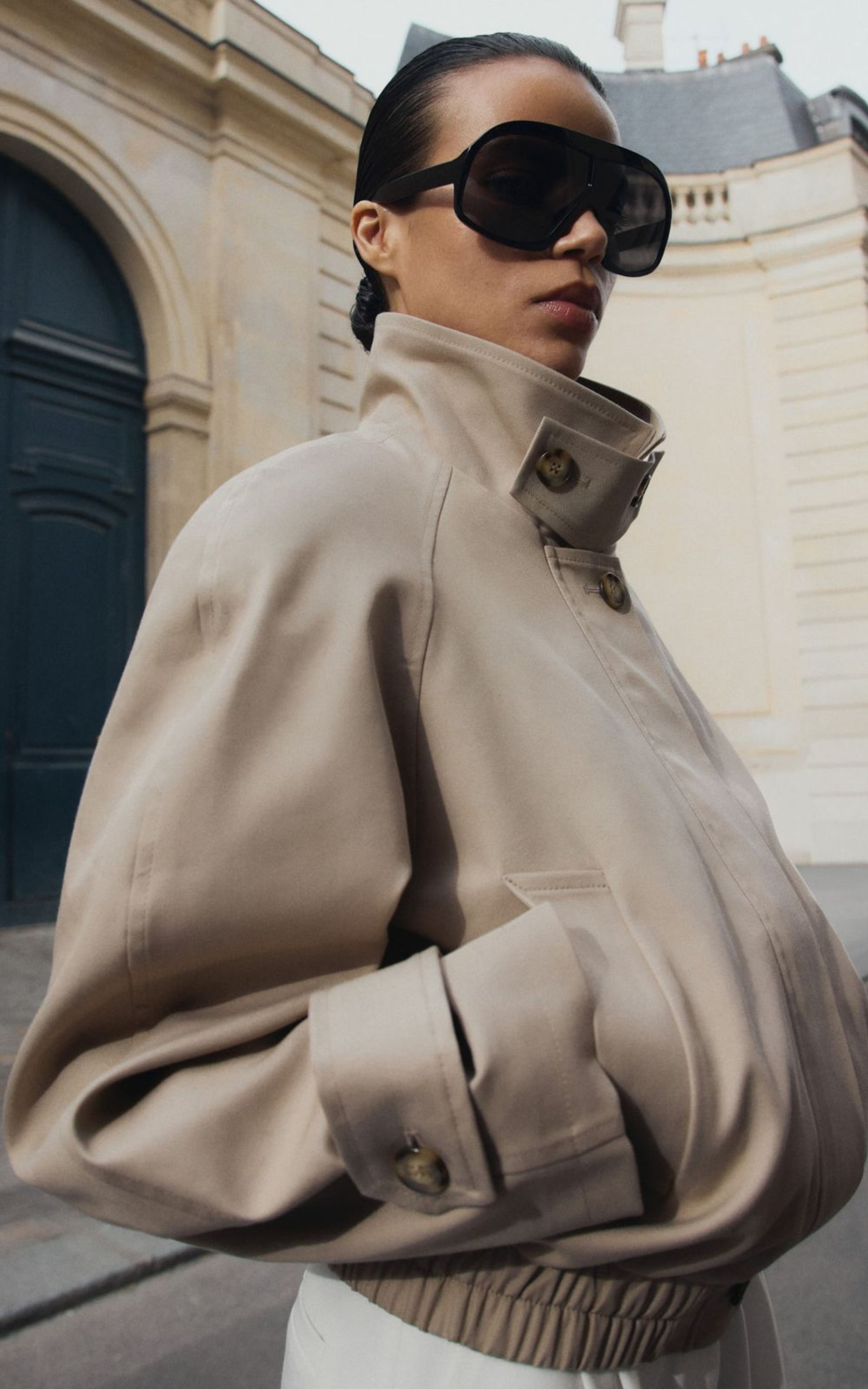 Sculptural Shoulder Trench-Bomber Jacket
