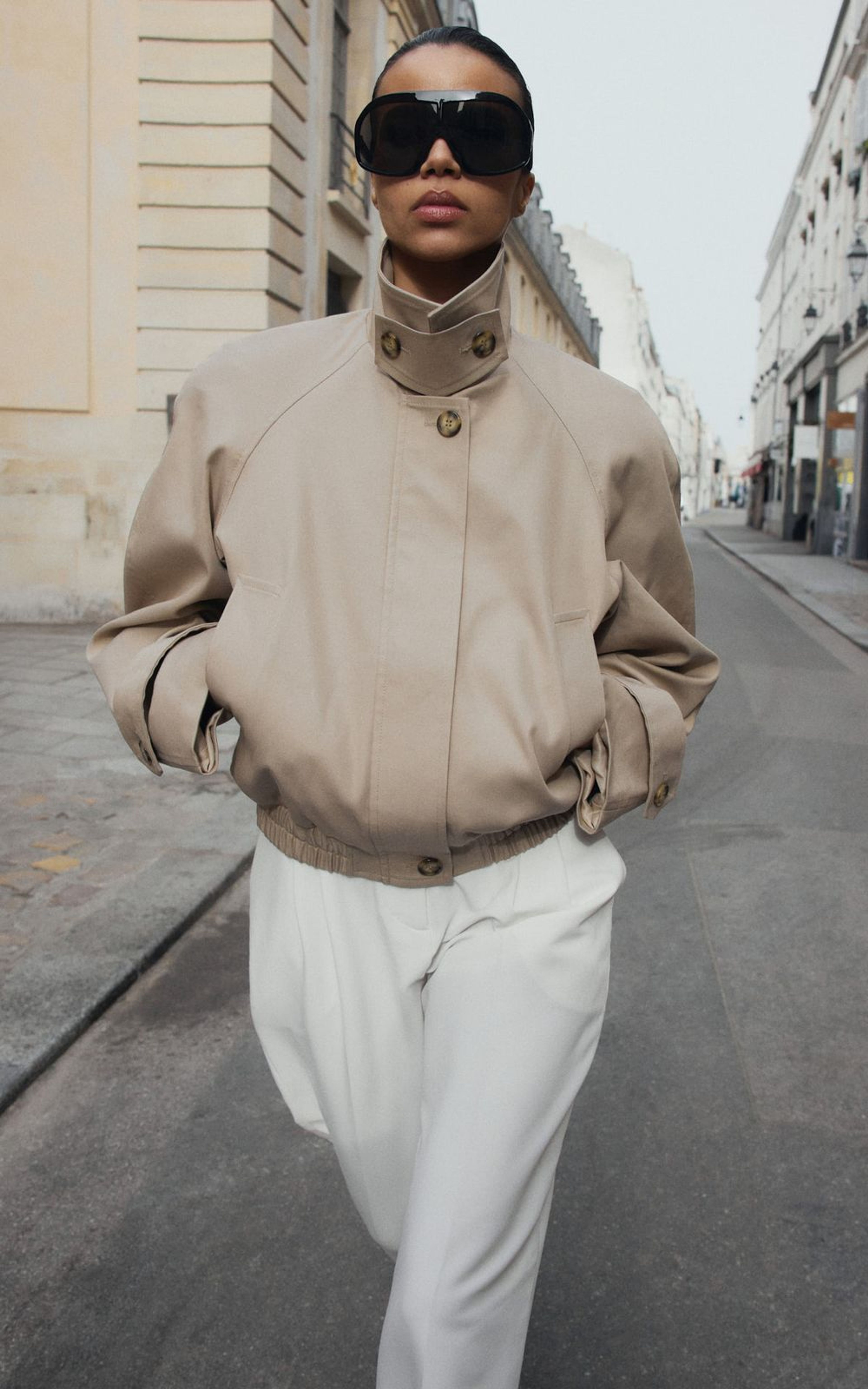 Sculptural Shoulder Trench-Bomber Jacket