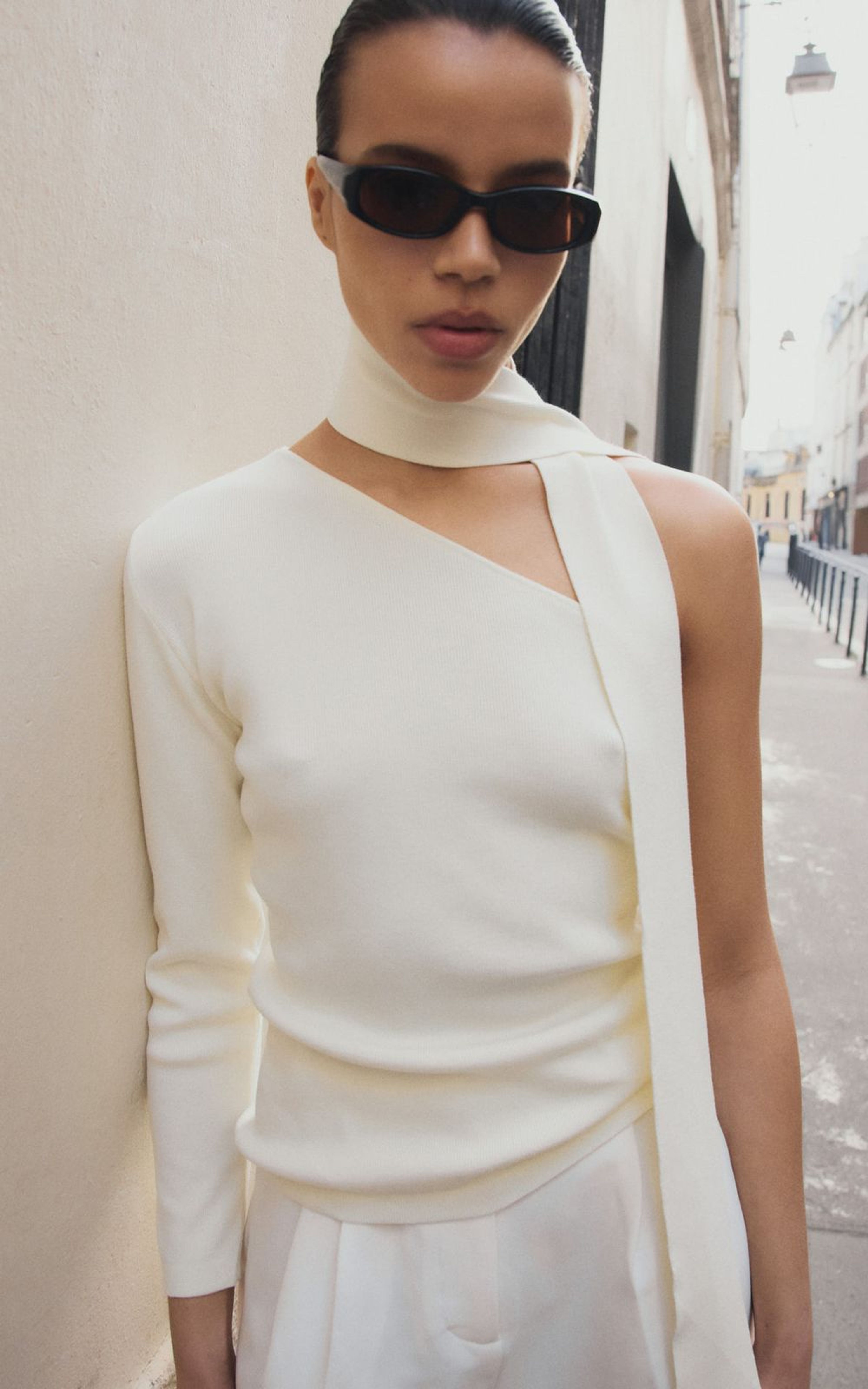 Лонгслів на одне плече зі знімним шарфом із віскози