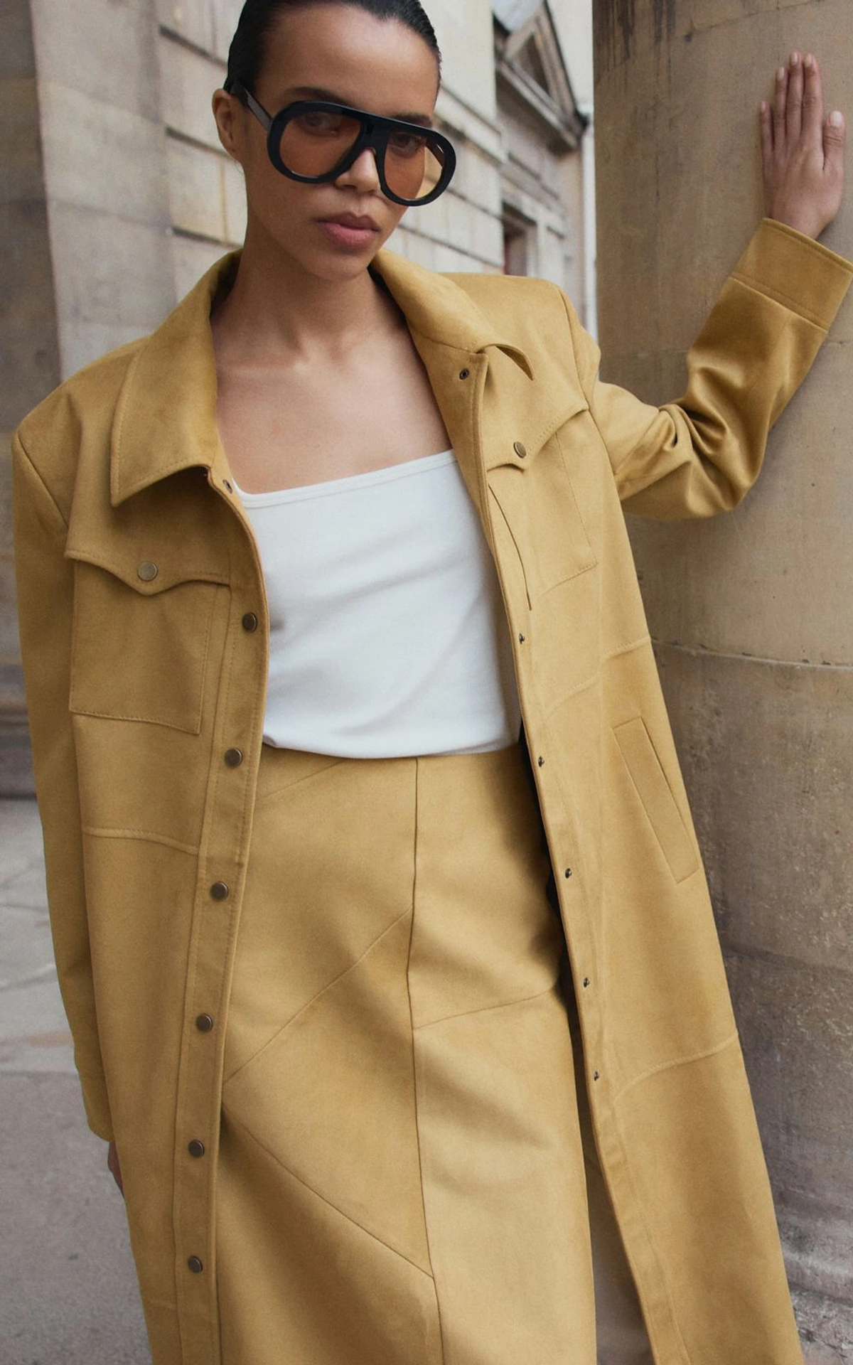 Premium Faux Suede Longline Shirt