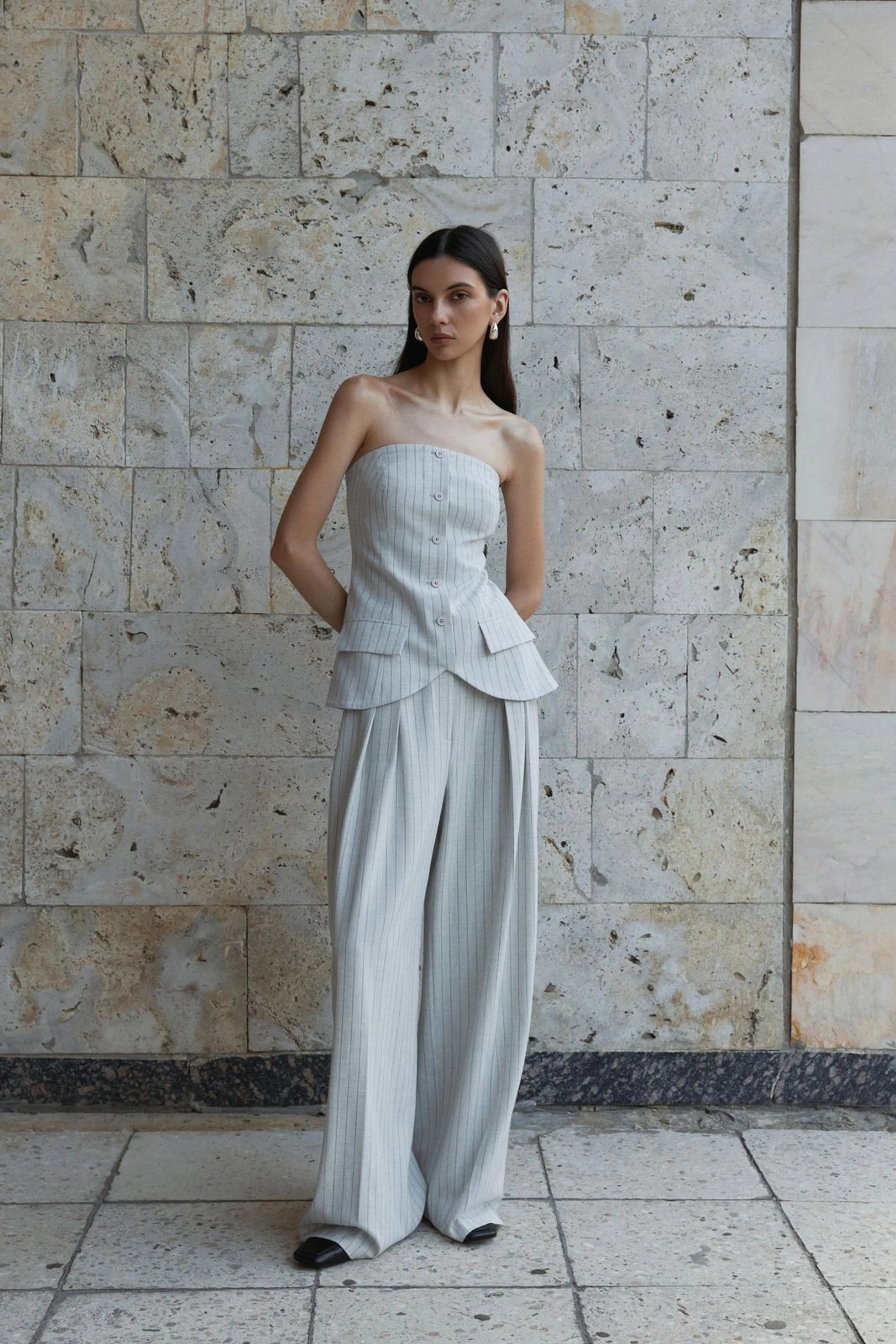 Top-Bustier w Paski z Odkrytymi Ramionami