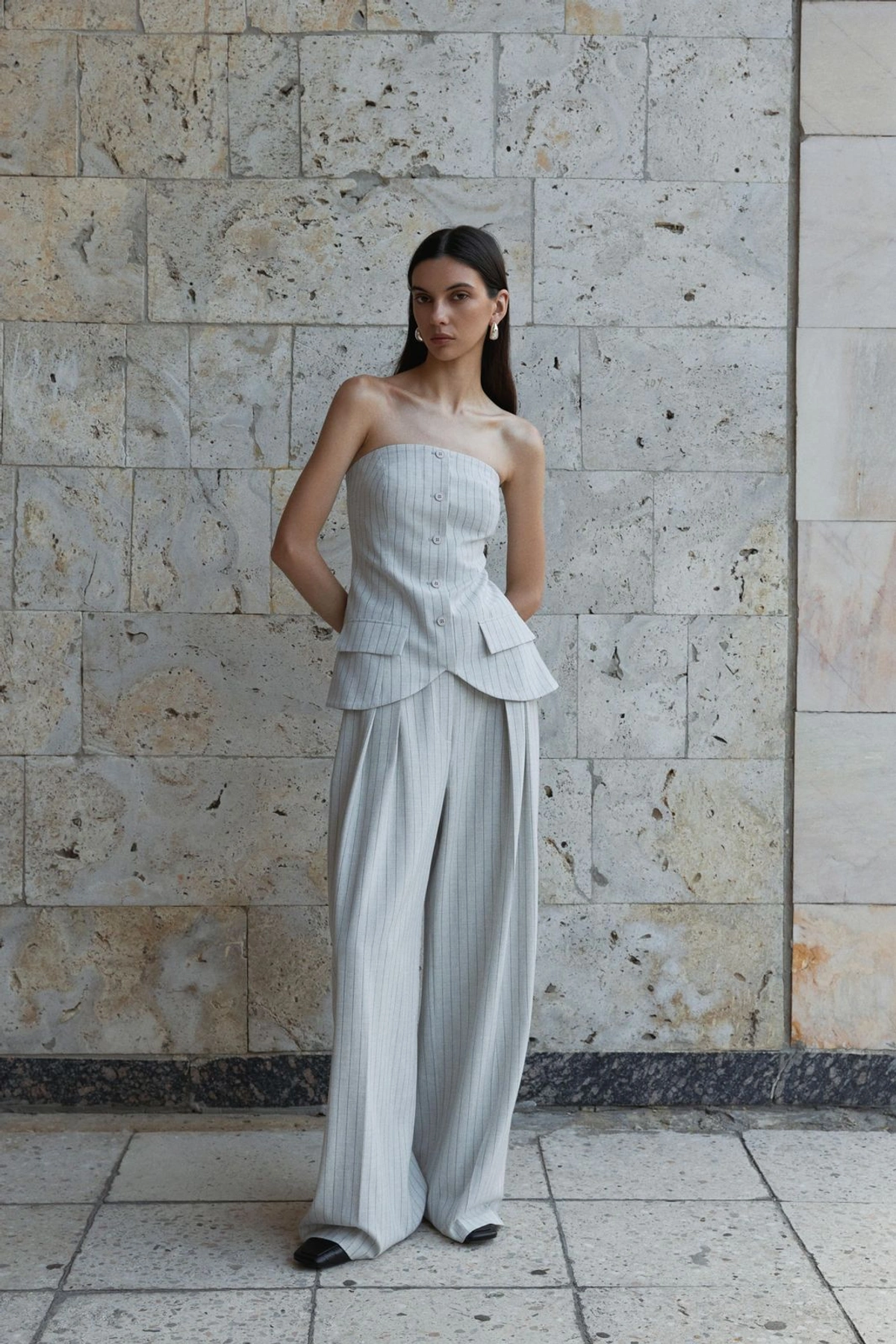 Top-Bustier w Paski z Odkrytymi Ramionami