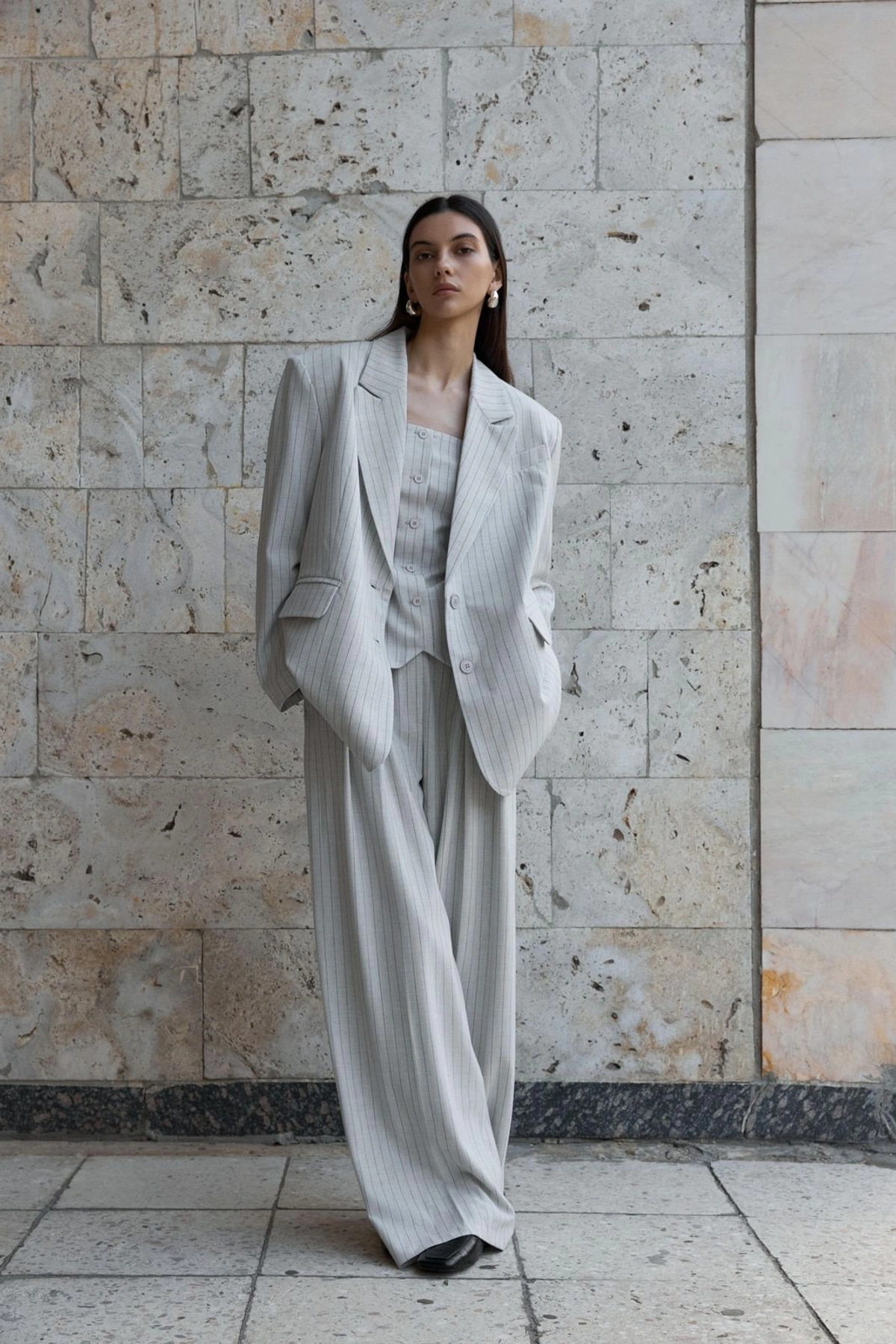 Striped Transformer Blazer with Chest Pocket