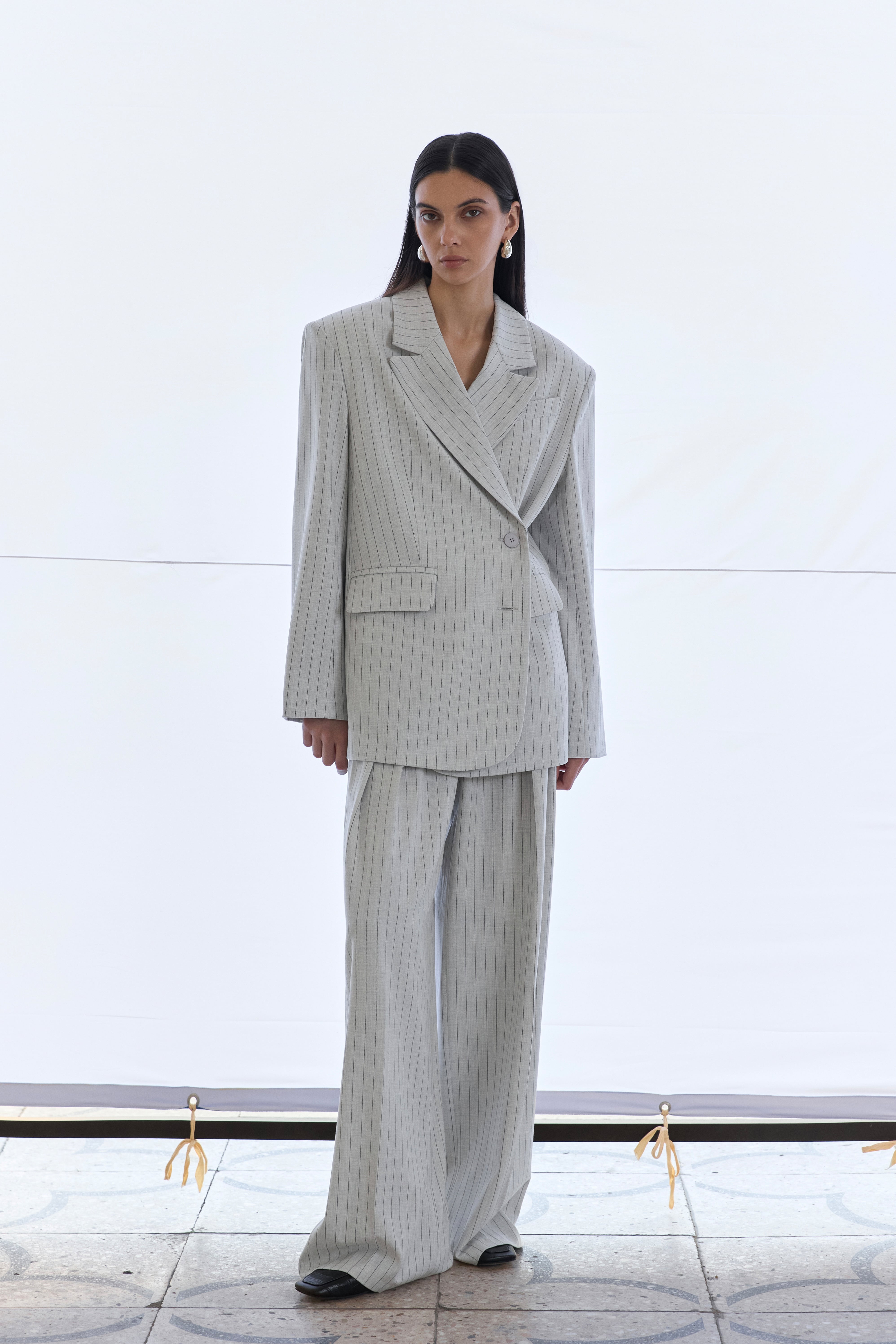 Striped Maxi Blazer Coat - Graphite | COOSH