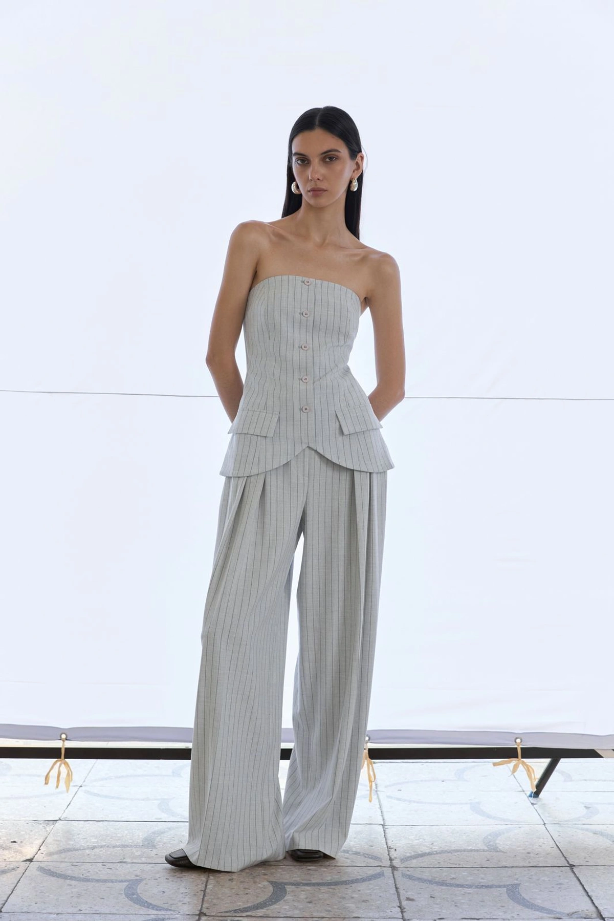 Top-Bustier w Paski z Odkrytymi Ramionami