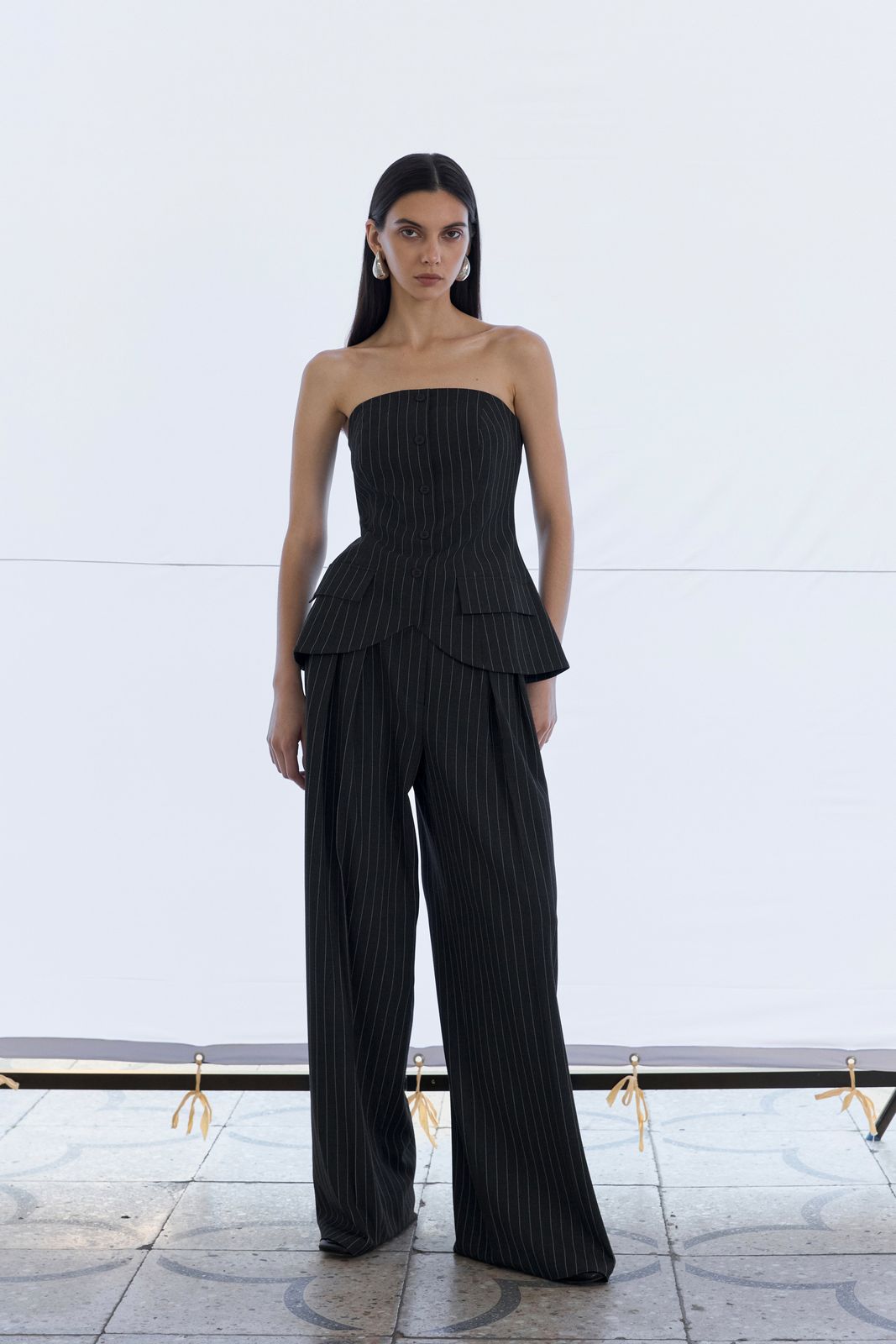 Coosh Basic Guide Striped Palazzo Pants with Side Clasp - Graphite | COOSH