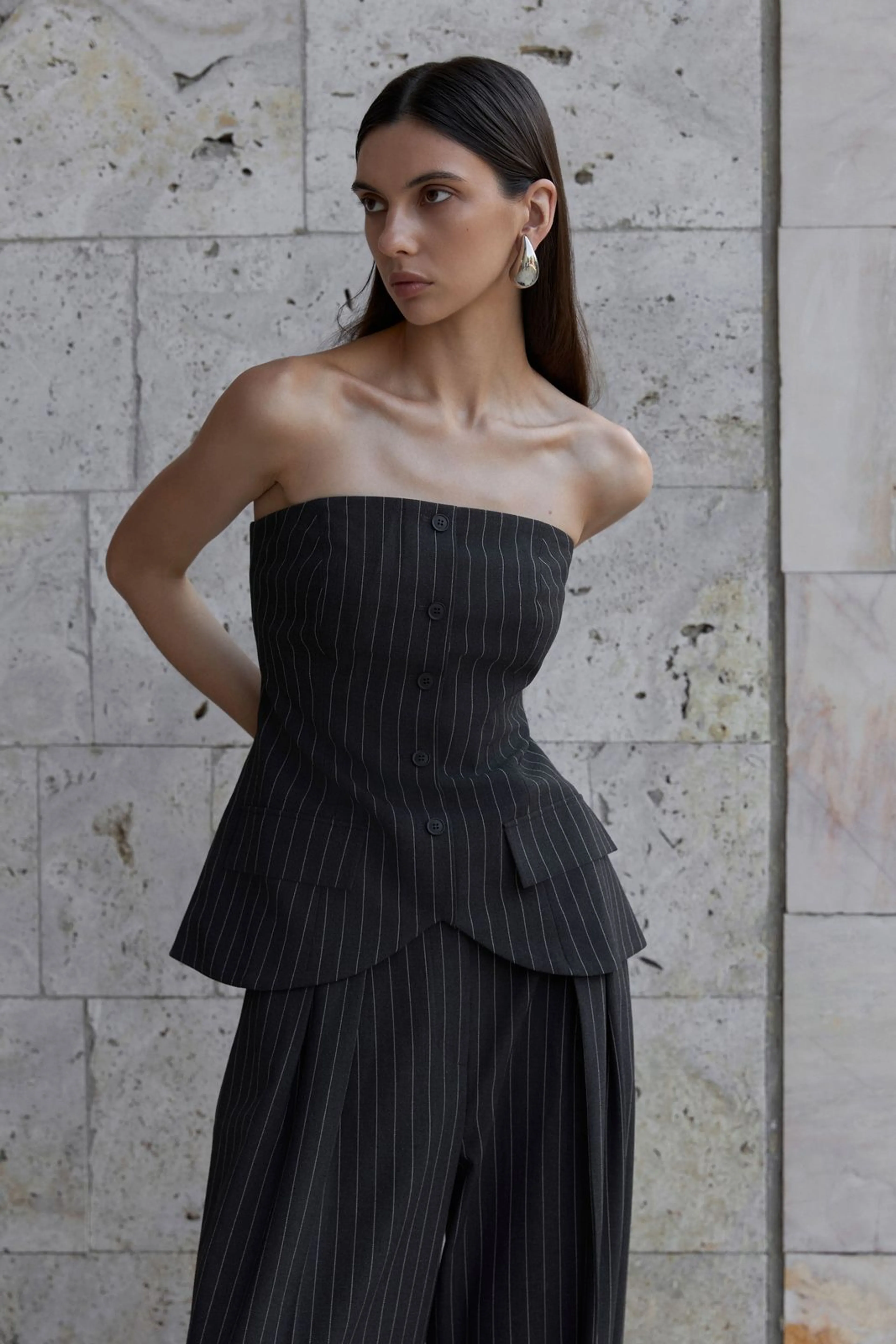 Top-Bustier w Paski z Odkrytymi Ramionami