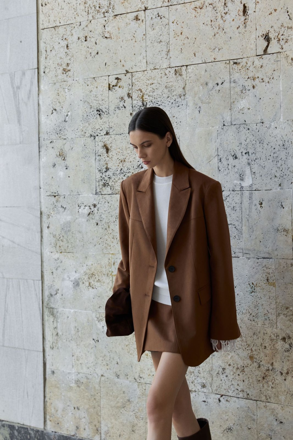 Premium Faux Suede Single-Breasted Blazer 