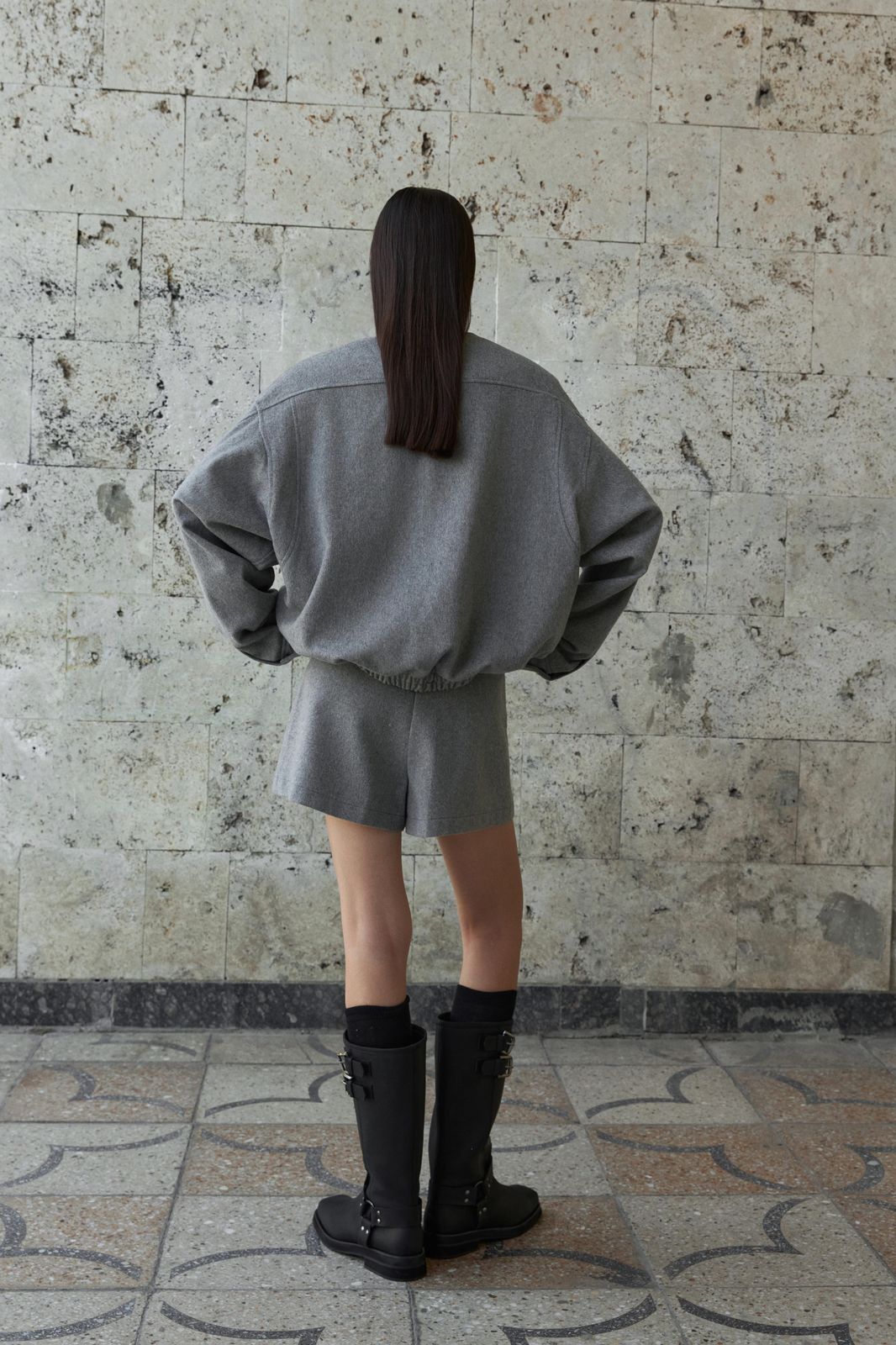 Woollen High Waist Shorts - Grey | COOSH