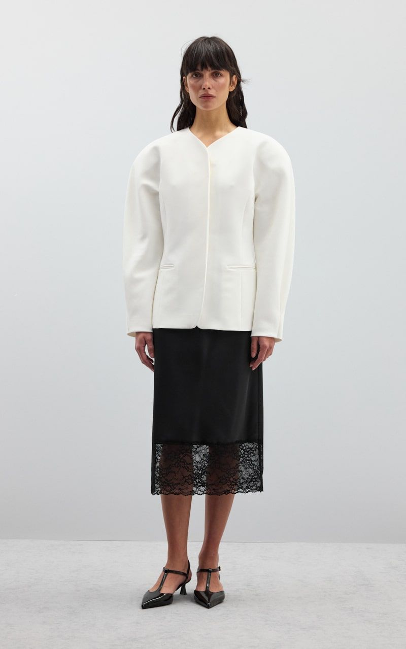 Satin Midi Skirt with Lace - Black | COOSH