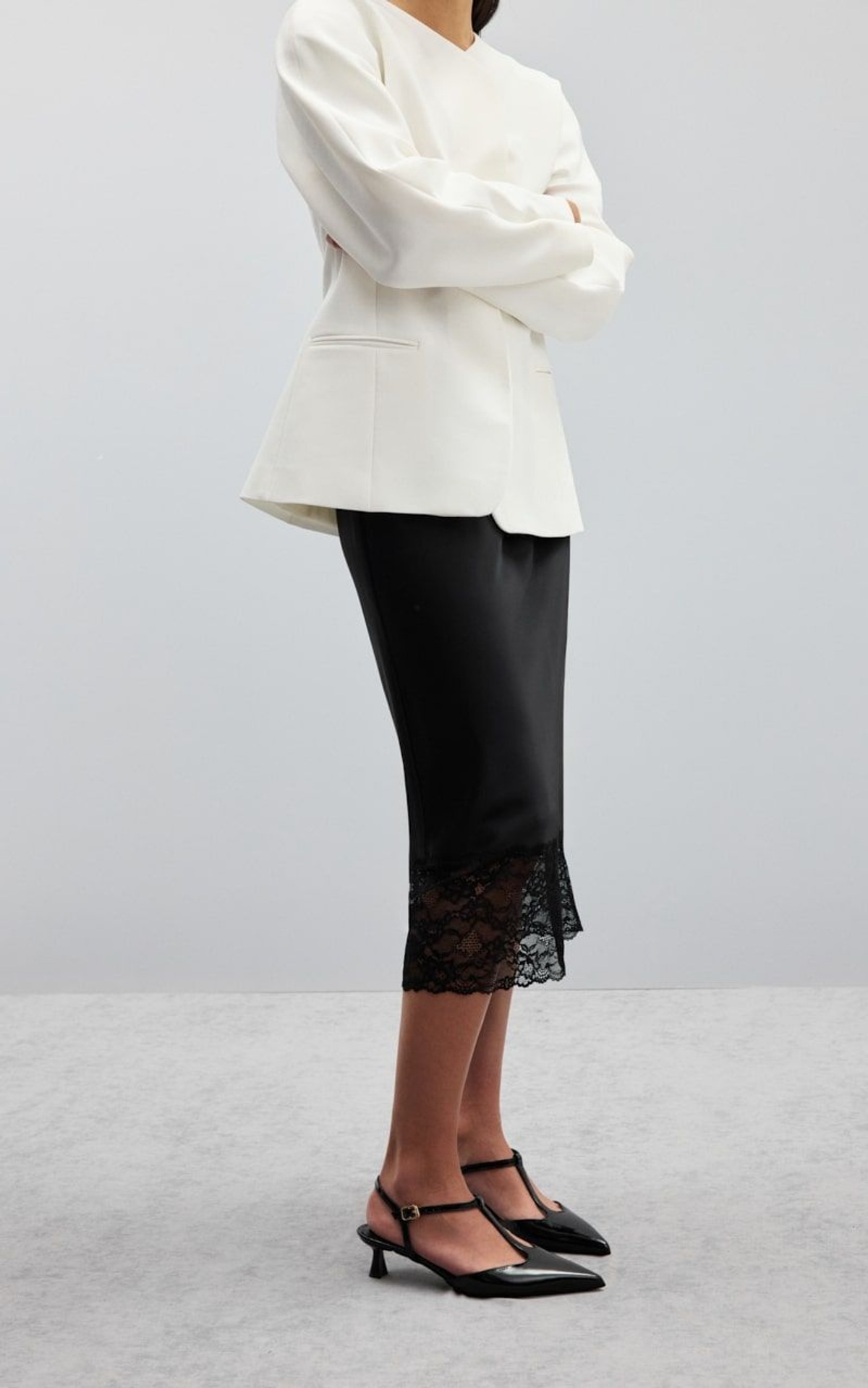 Satin Midi Skirt with Lace