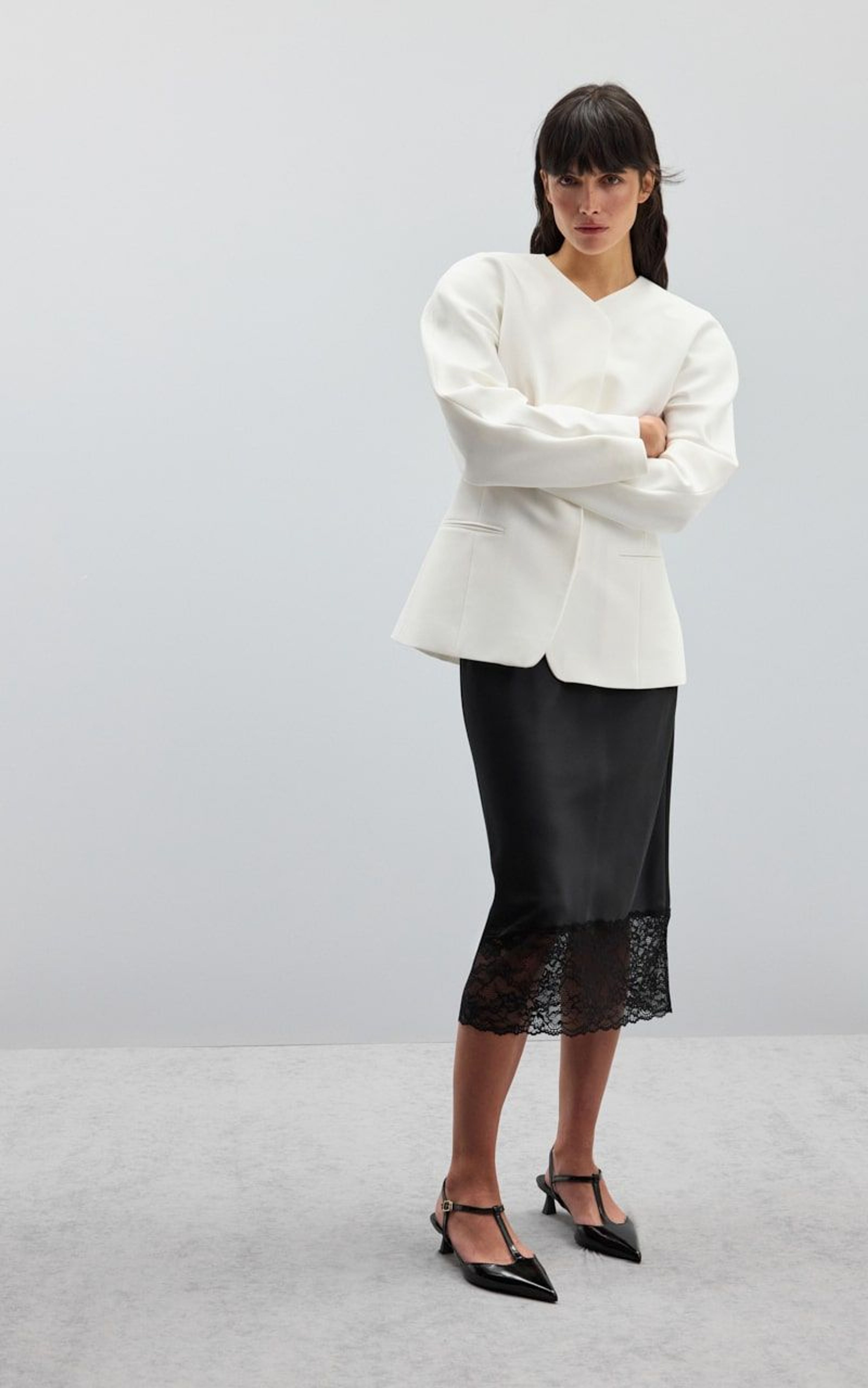 Satin Midi Skirt with Lace